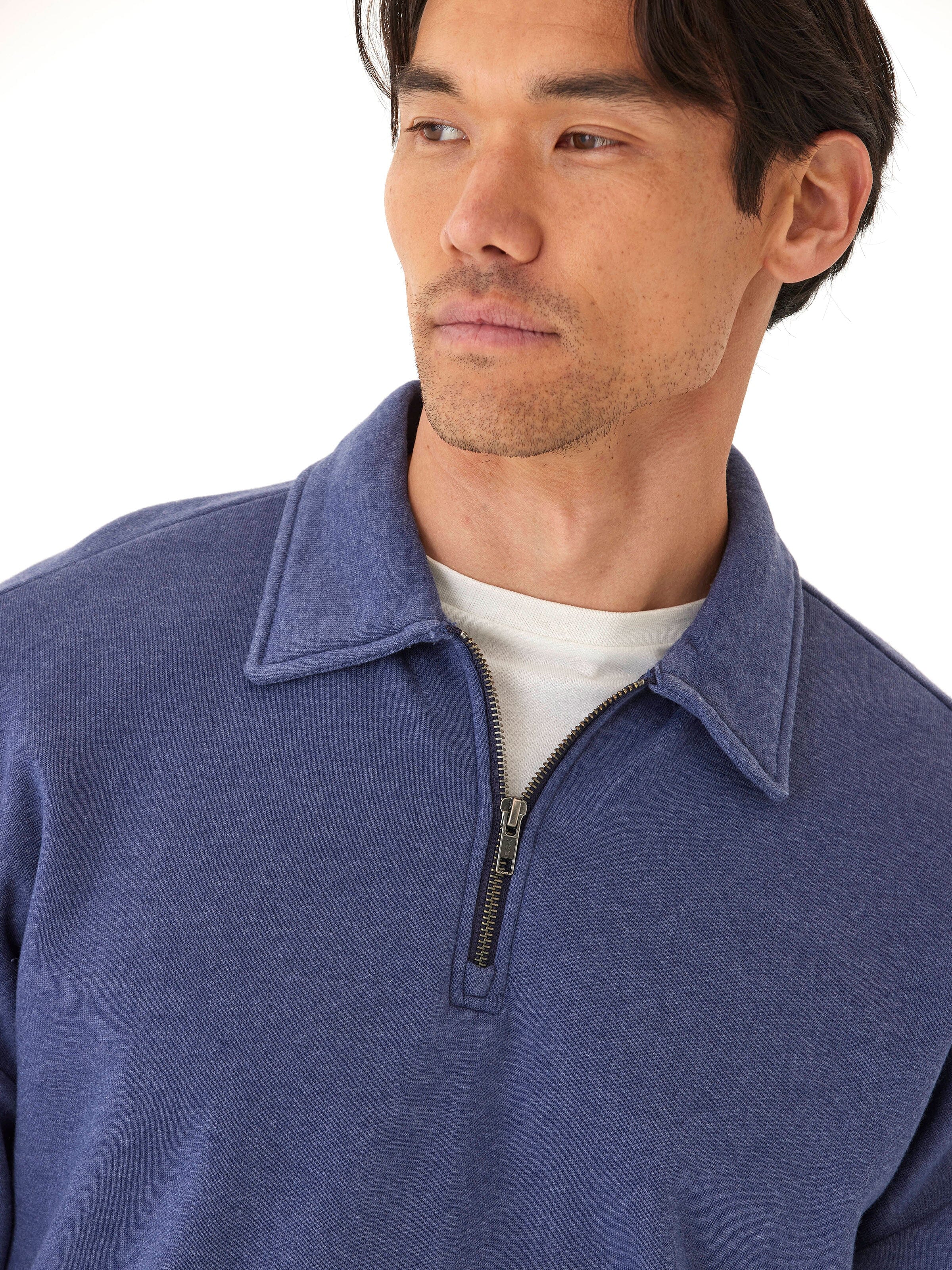 Gabe Mineral Wash Fleece 1/4 Zip Pullover in Blue