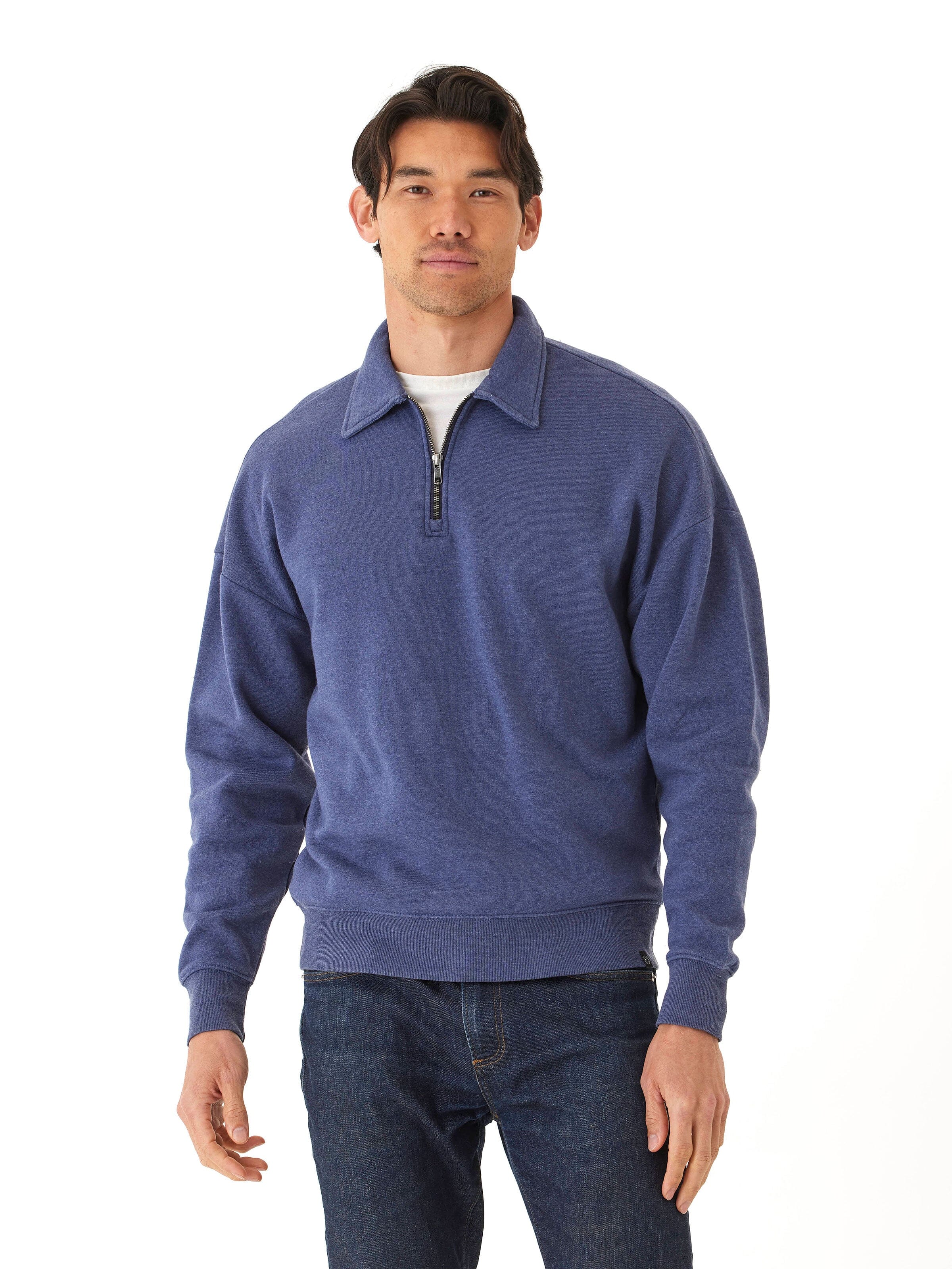 Gabe Mineral Wash Fleece 1/4 Zip Pullover in Blue