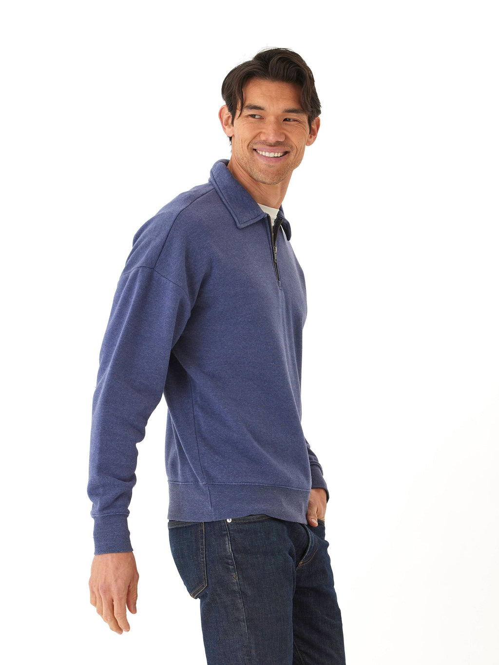 Gabe Mineral Wash Fleece 1/4 Zip Pullover in Blue