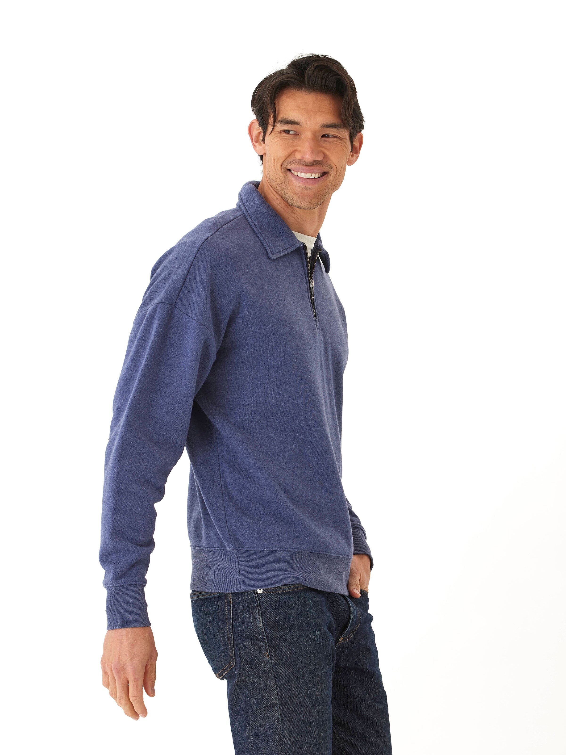 Gabe Mineral Wash Fleece 1/4 Zip Pullover in Blue
