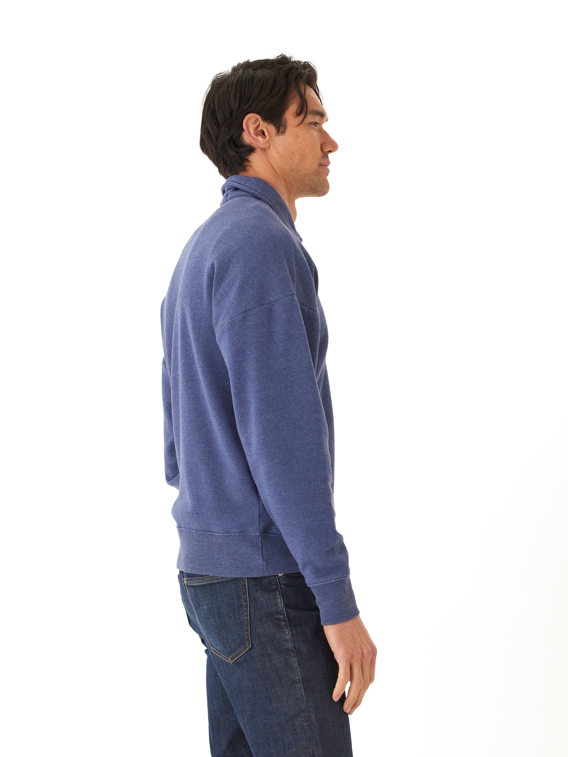 Gabe Mineral Wash Fleece 1/4 Zip Pullover in Blue
