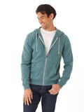 Men's Jordyn Mineral Wash Full Zip Fleece Hoodie in muted teal with off-white drawstrings