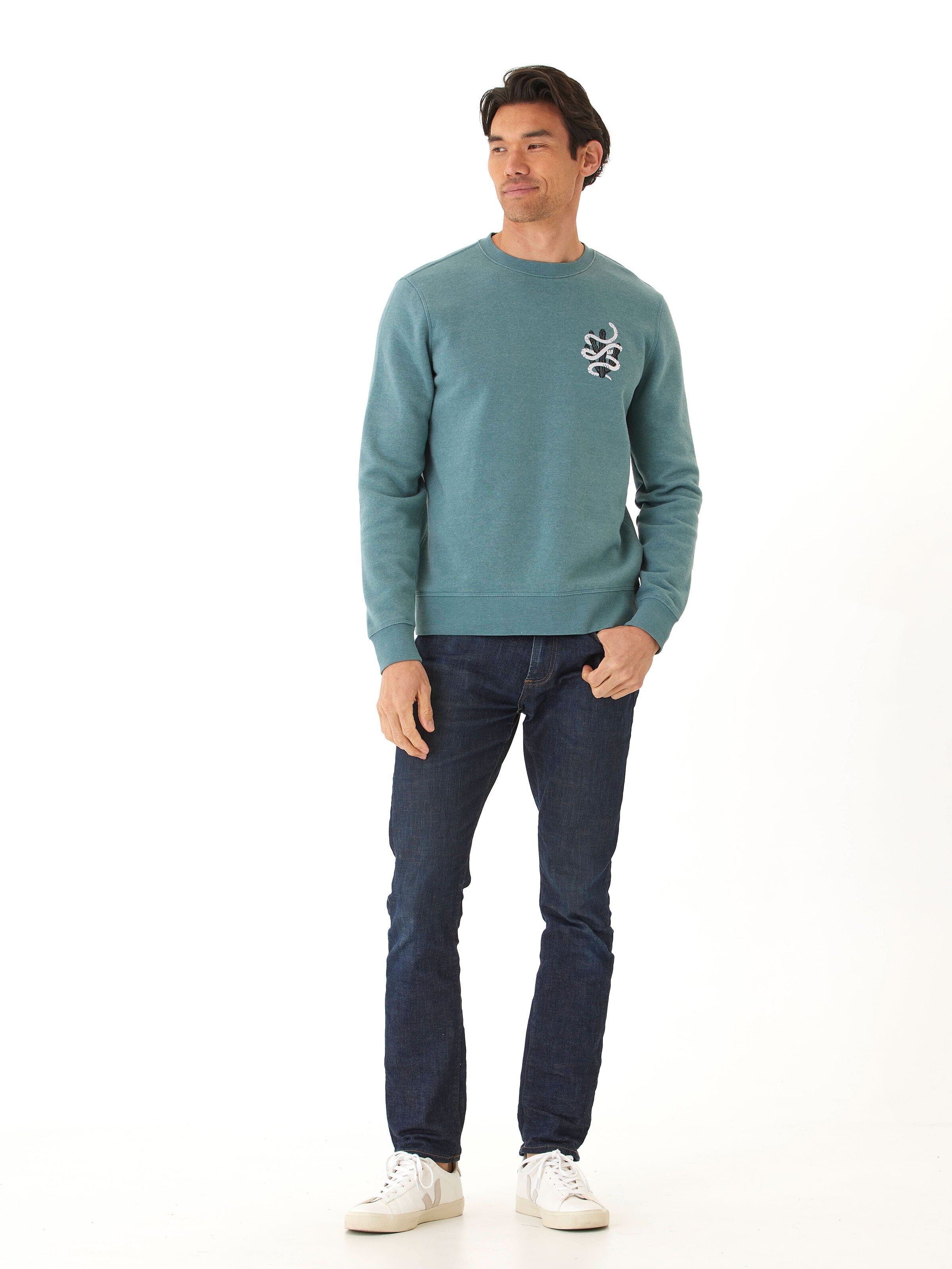 Mineral Wash Graphic Fleece Crew Neck Pullover Sweater