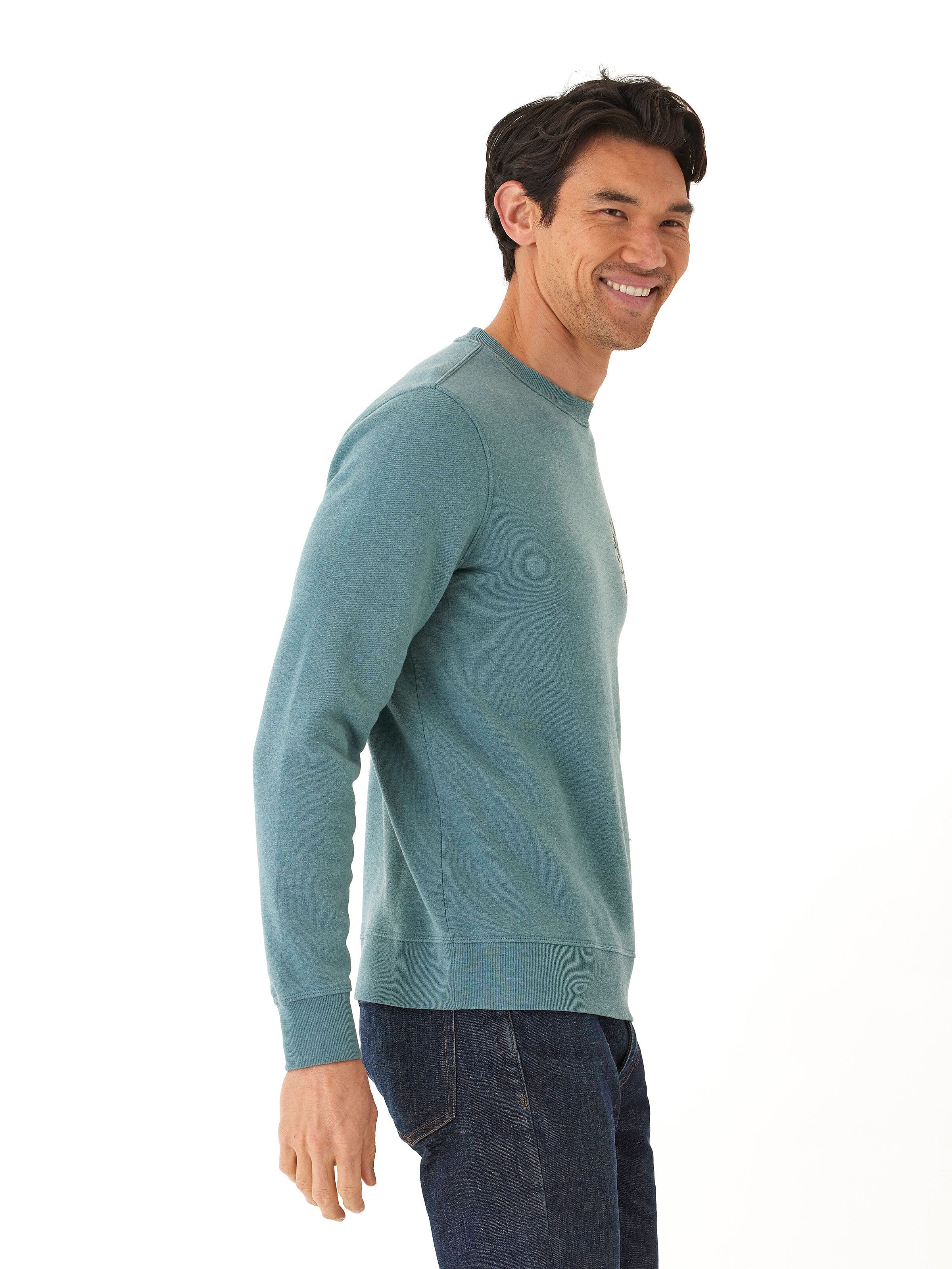 Mineral Wash Graphic Fleece Crew Neck Pullover Sweater