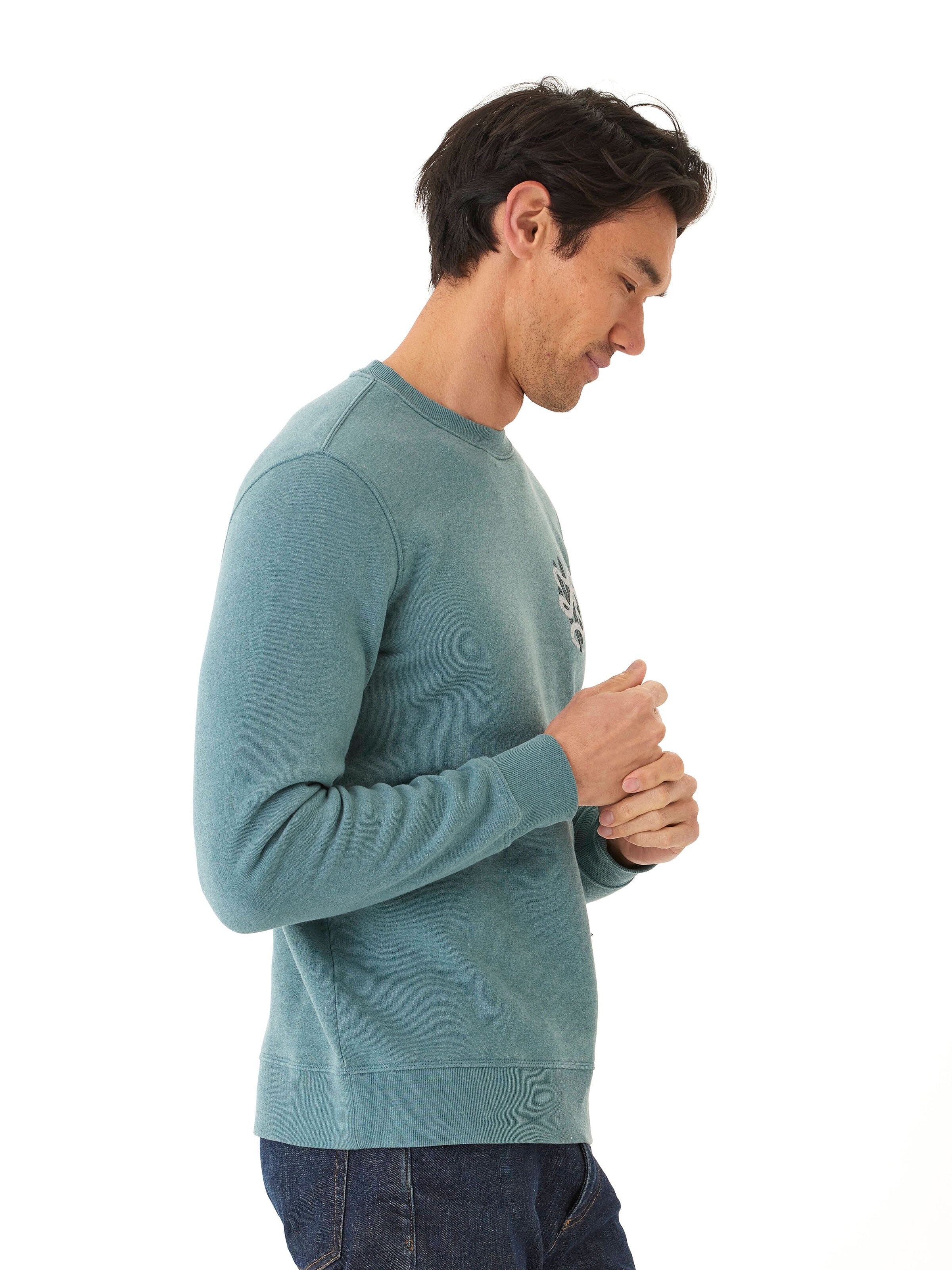 Mineral Wash Graphic Fleece Crew Neck Pullover Sweater