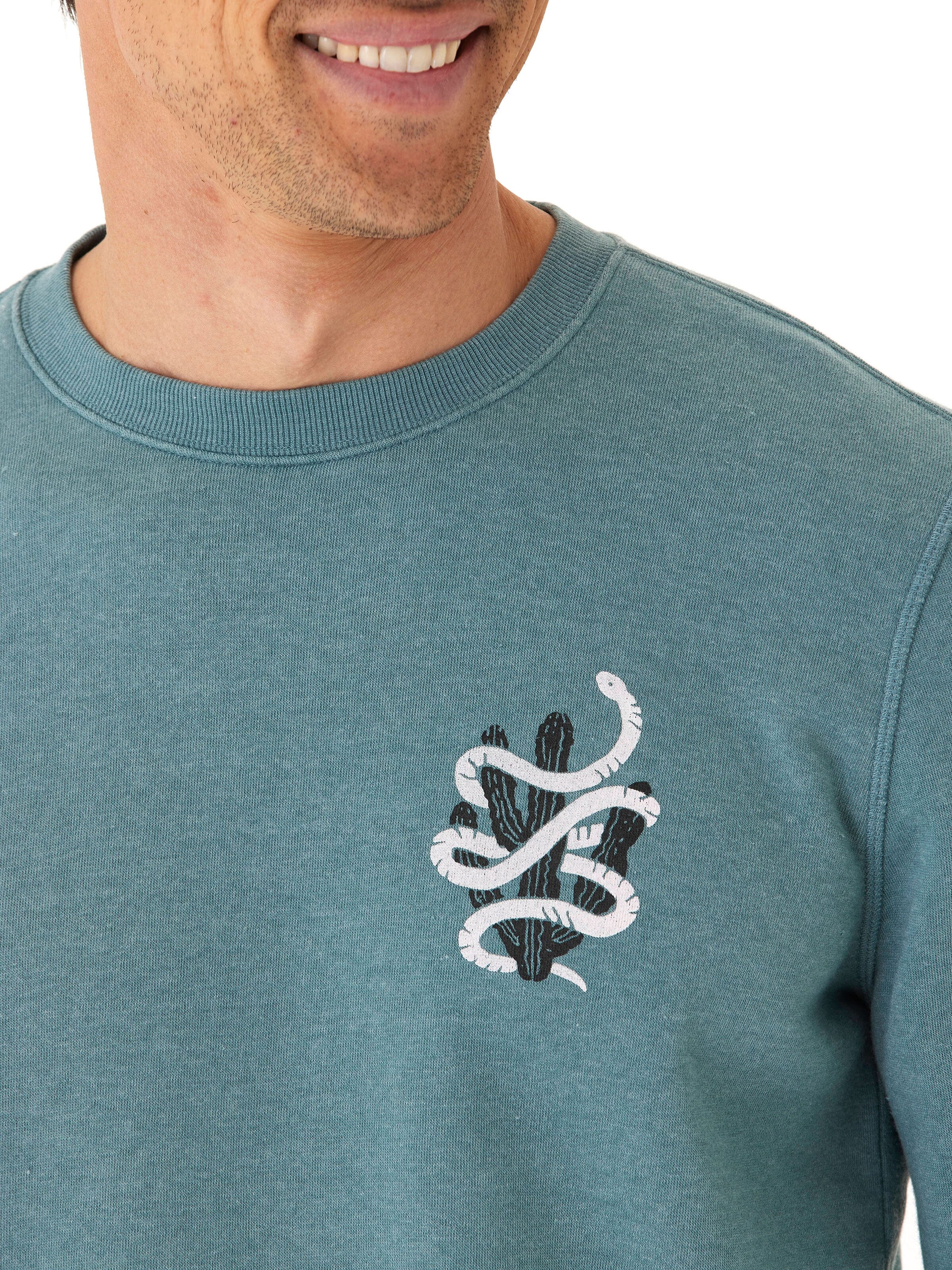 Mineral Wash Graphic Fleece Crew Neck Pullover Sweater