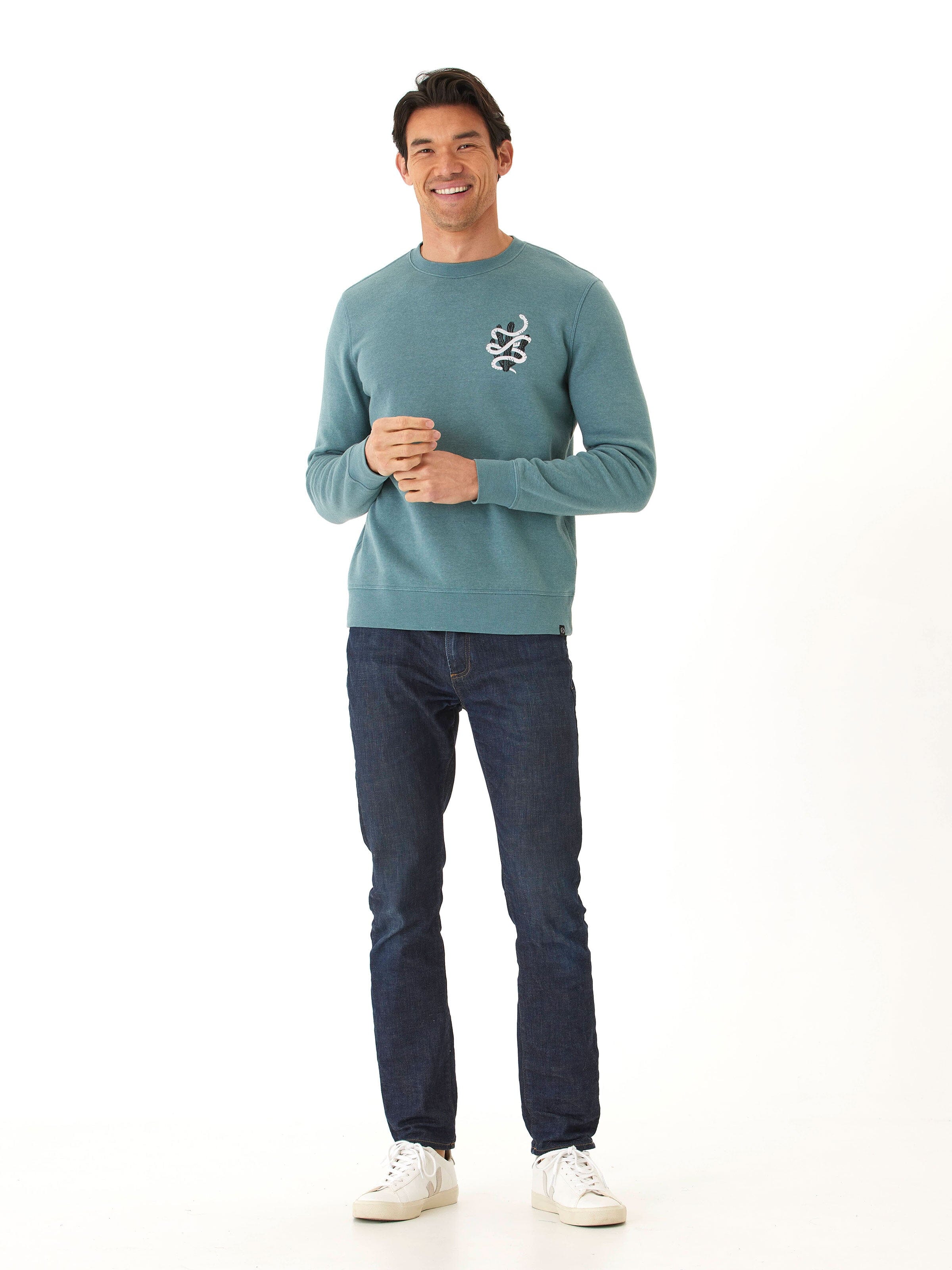 Mineral Wash Graphic Fleece Crew Neck Pullover Sweater