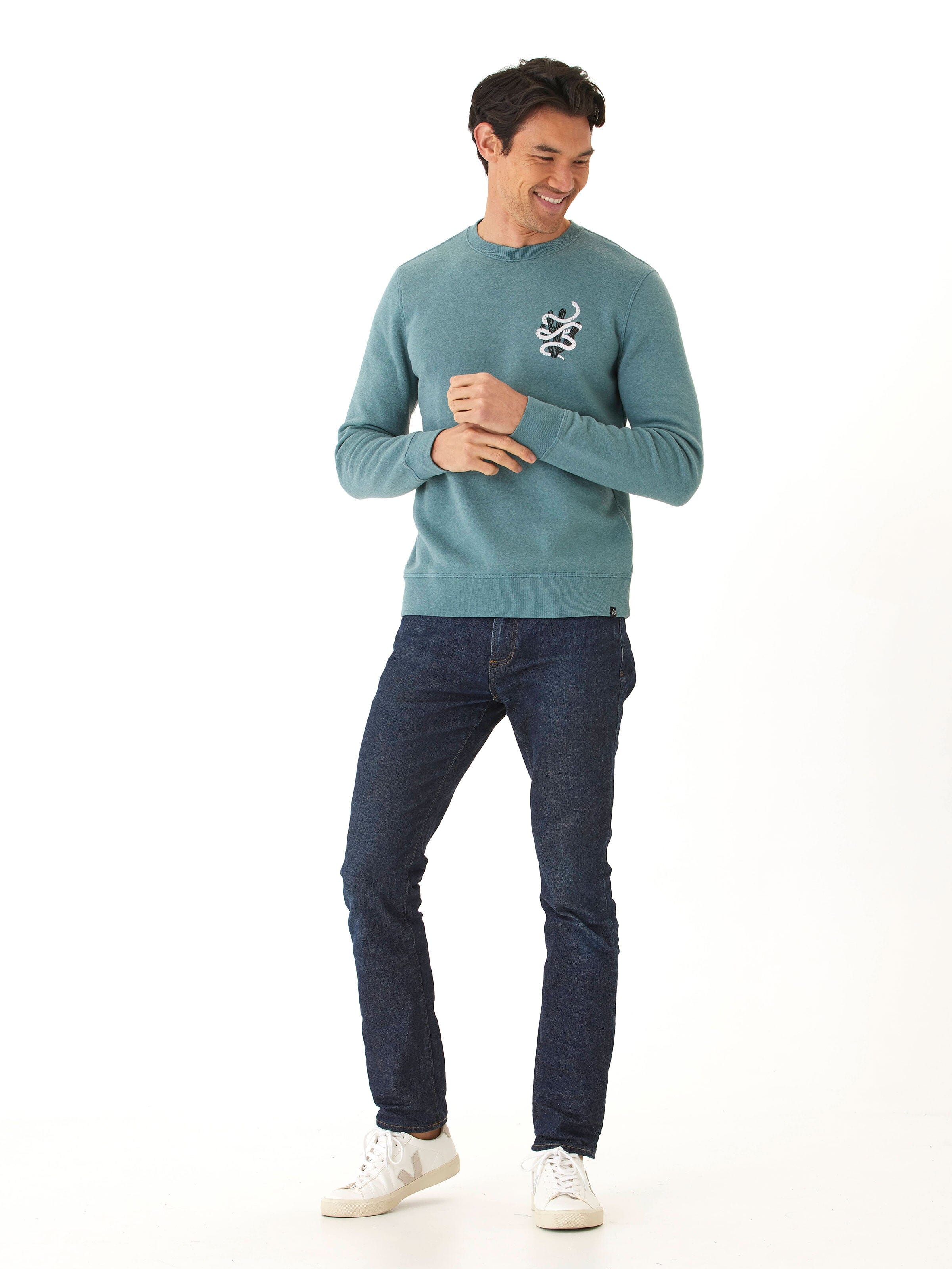 Mineral Wash Graphic Fleece Crew Neck Pullover Sweater