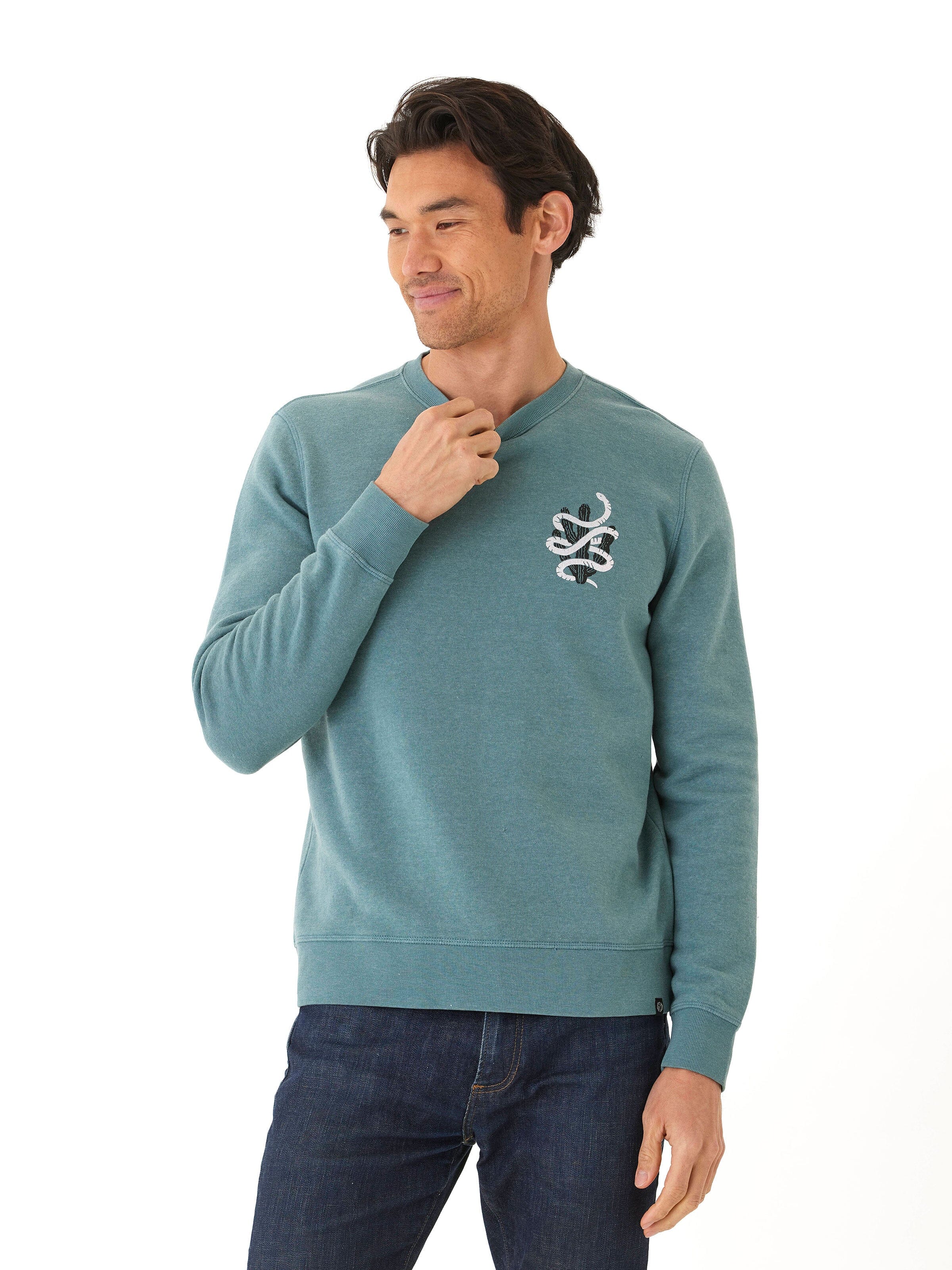 Mineral Wash Graphic Fleece Crew Neck Pullover Sweater
