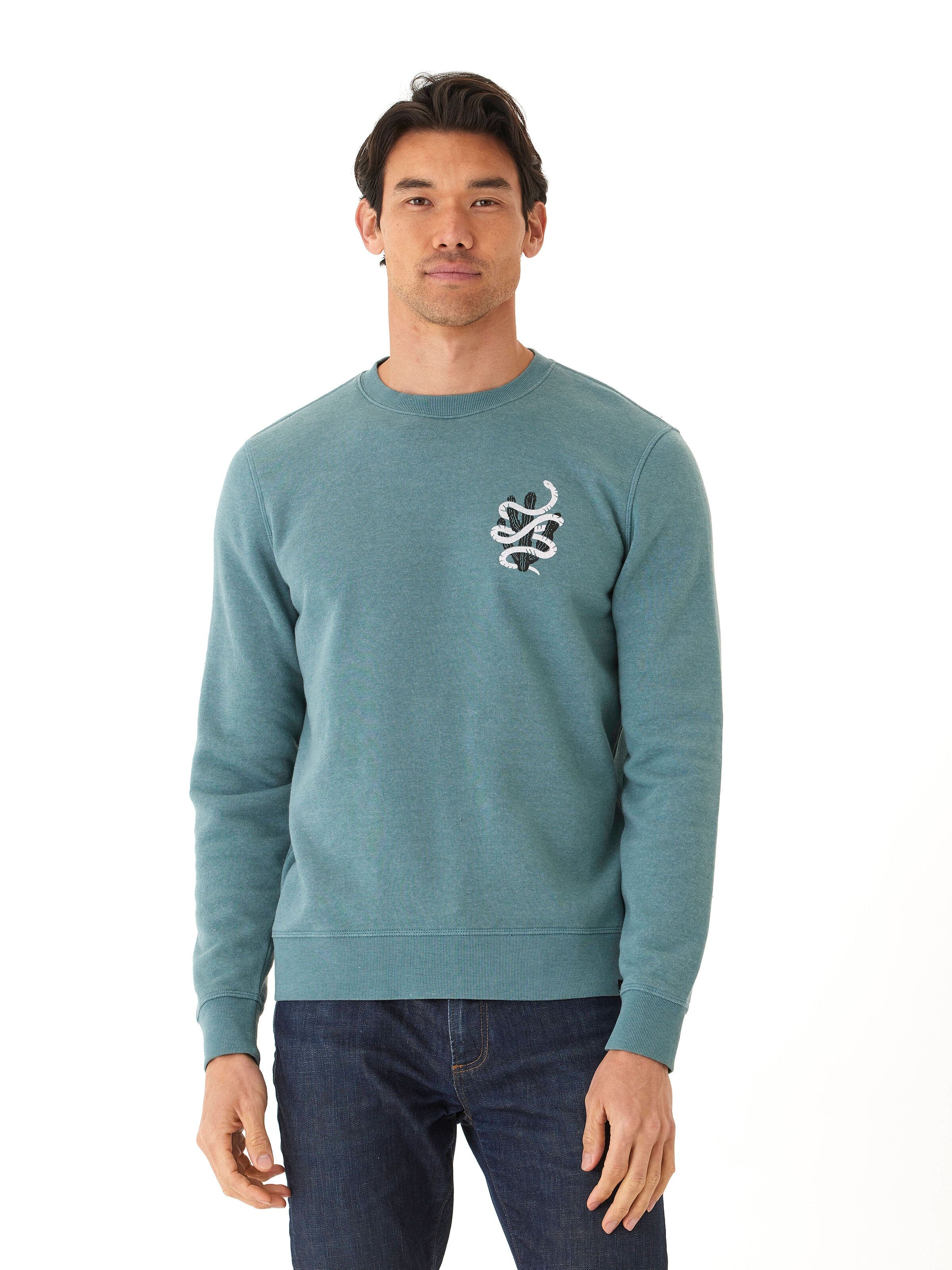 Mineral Wash Graphic Fleece Crew Neck Pullover Sweater