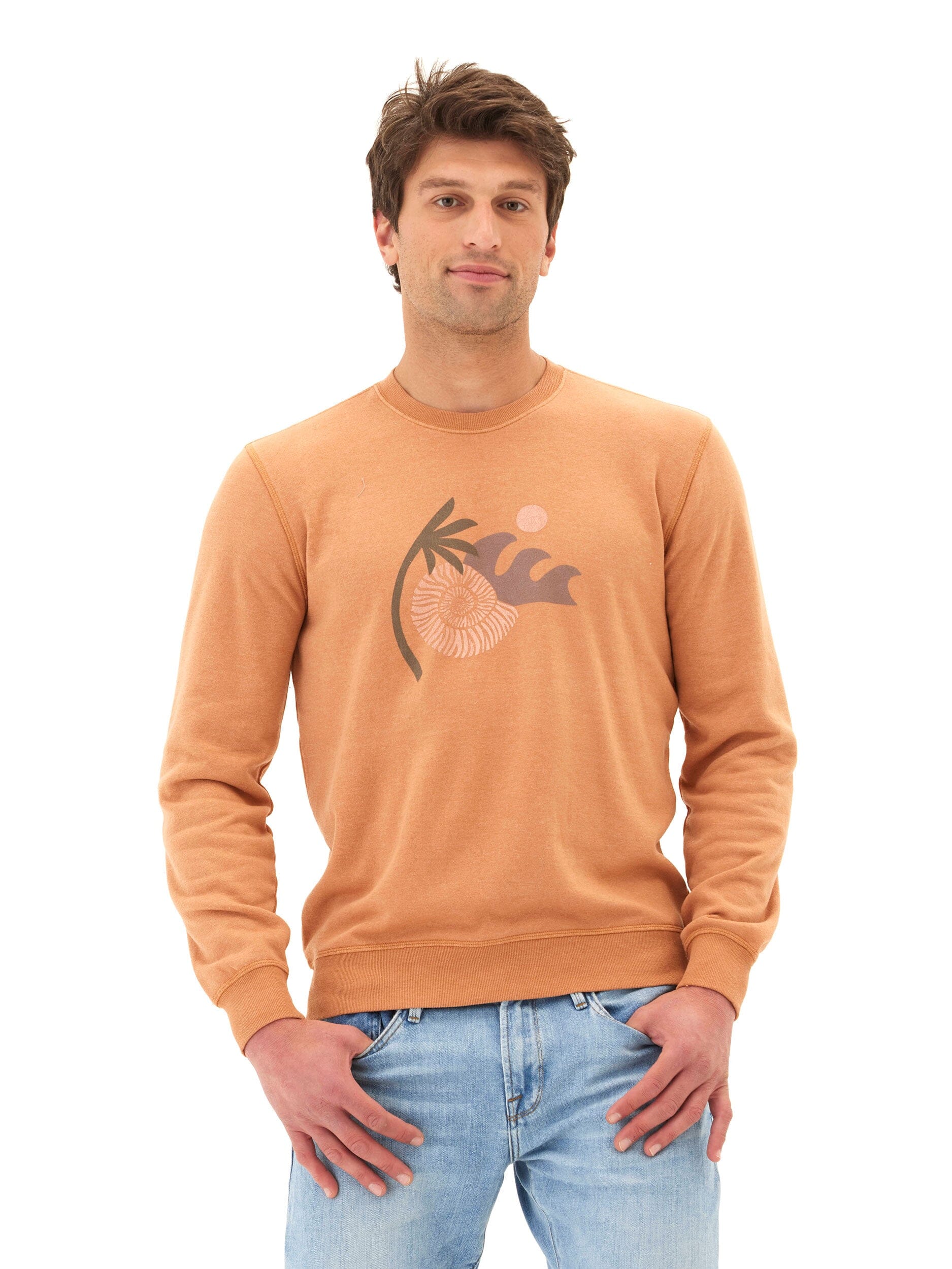 Mineral Wash Graphic Fleece Crew Neck Pullover Sweater