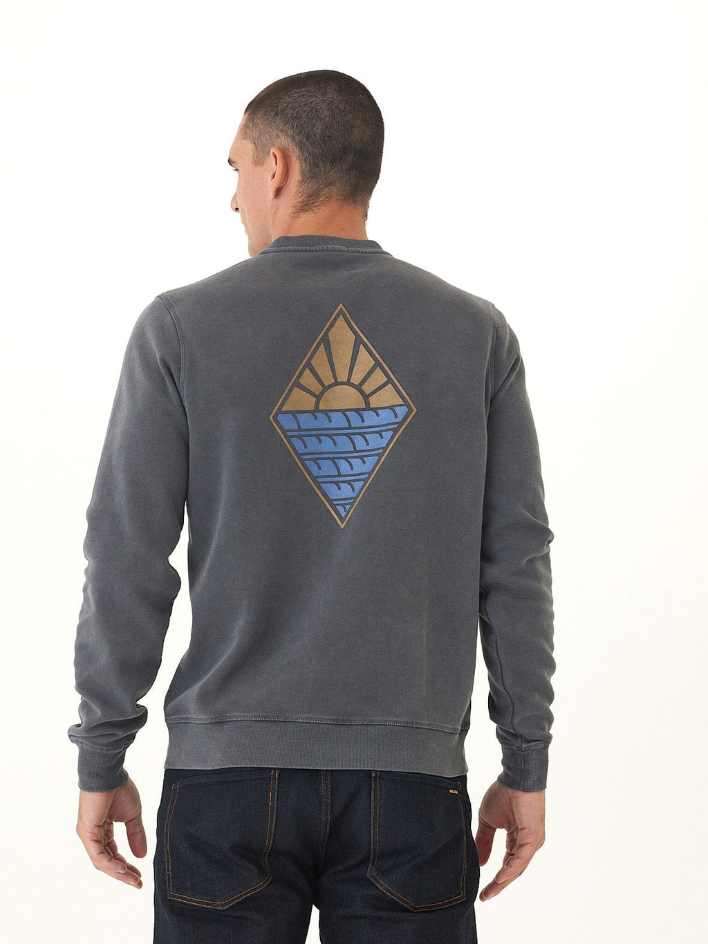 Mineral Wash Graphic Fleece Crew in Charcoal or Blue