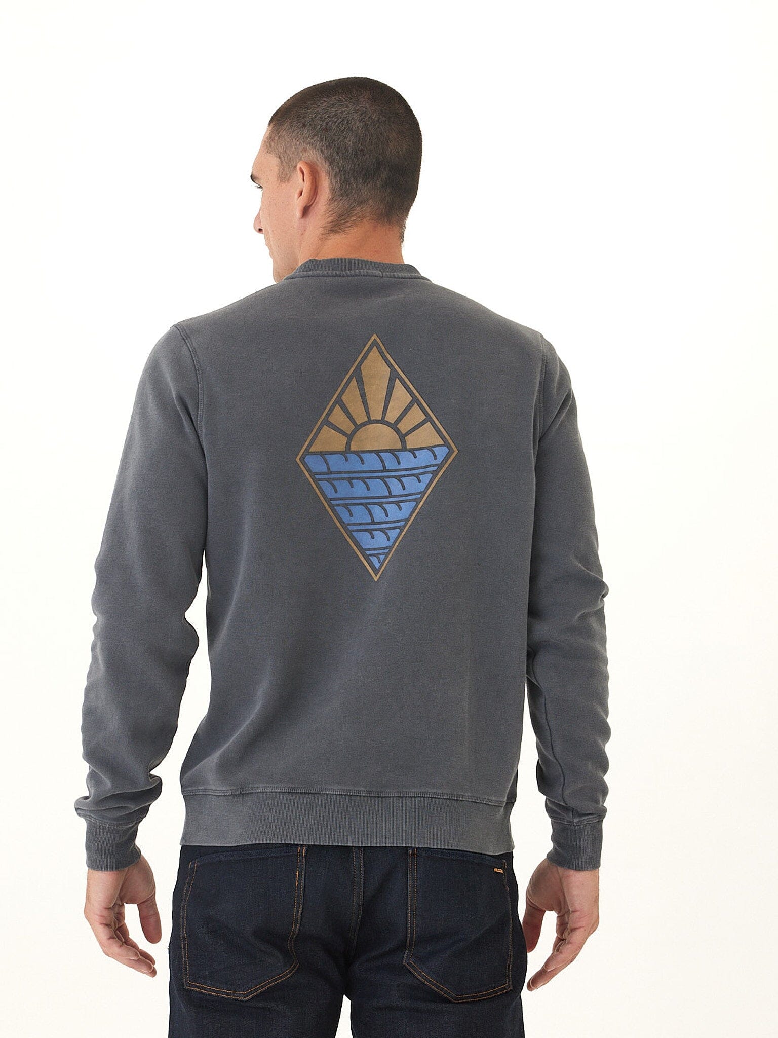 Mineral Wash Graphic Fleece Crew in Charcoal or Blue