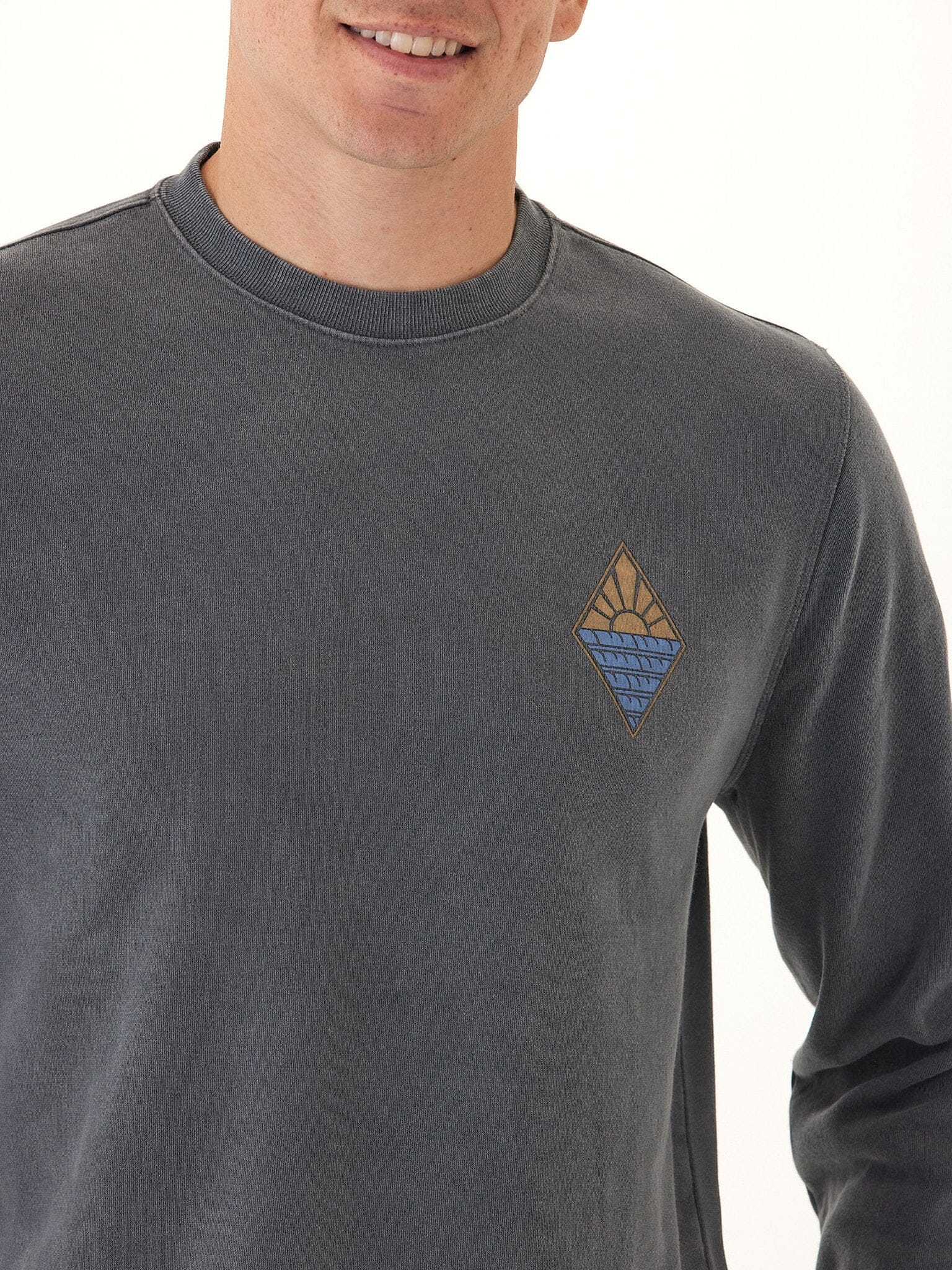 Mineral Wash Graphic Fleece Crew in Charcoal or Blue