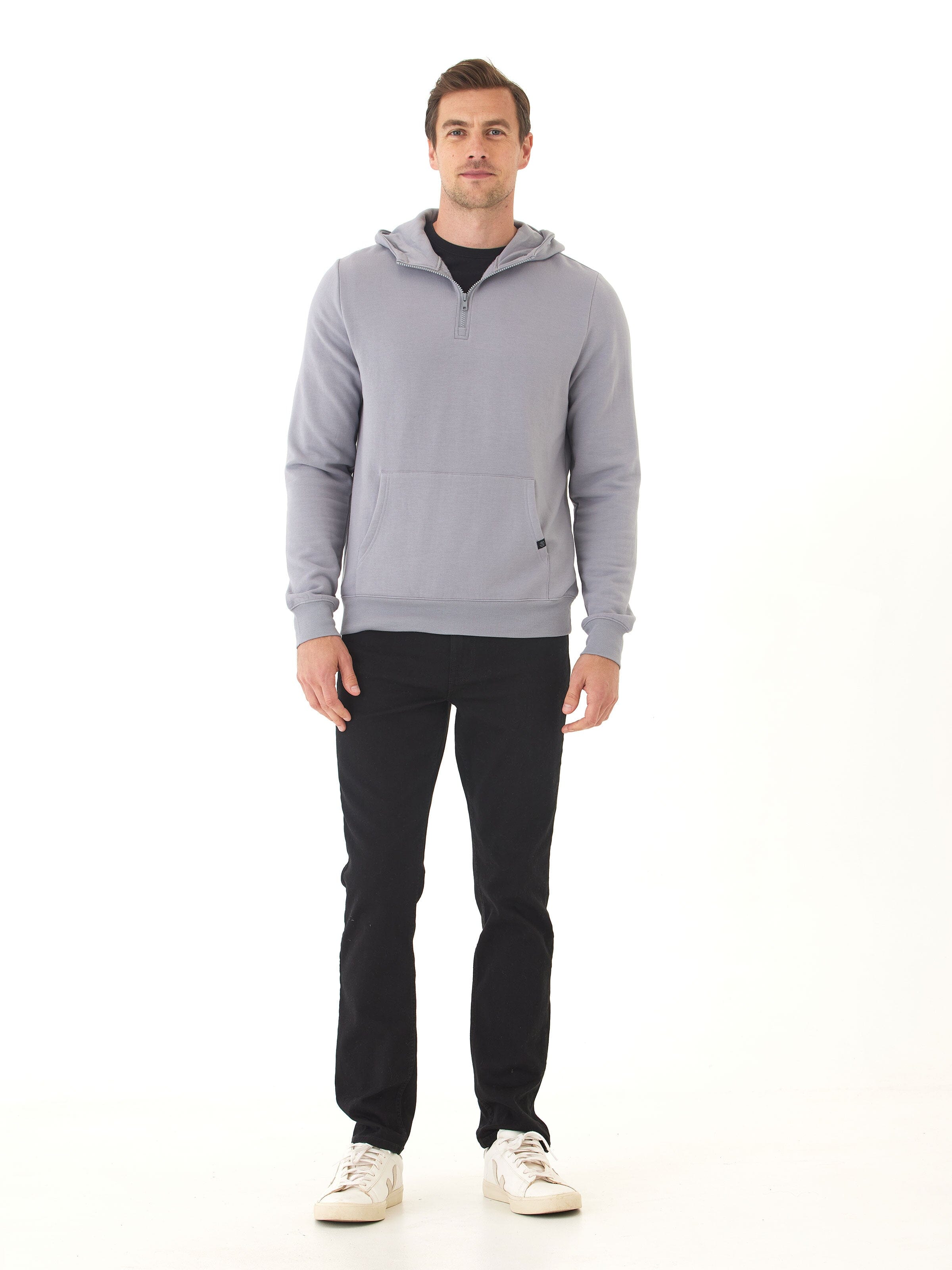 Colton Modal Fleece Half Zip Hoodie in Grey