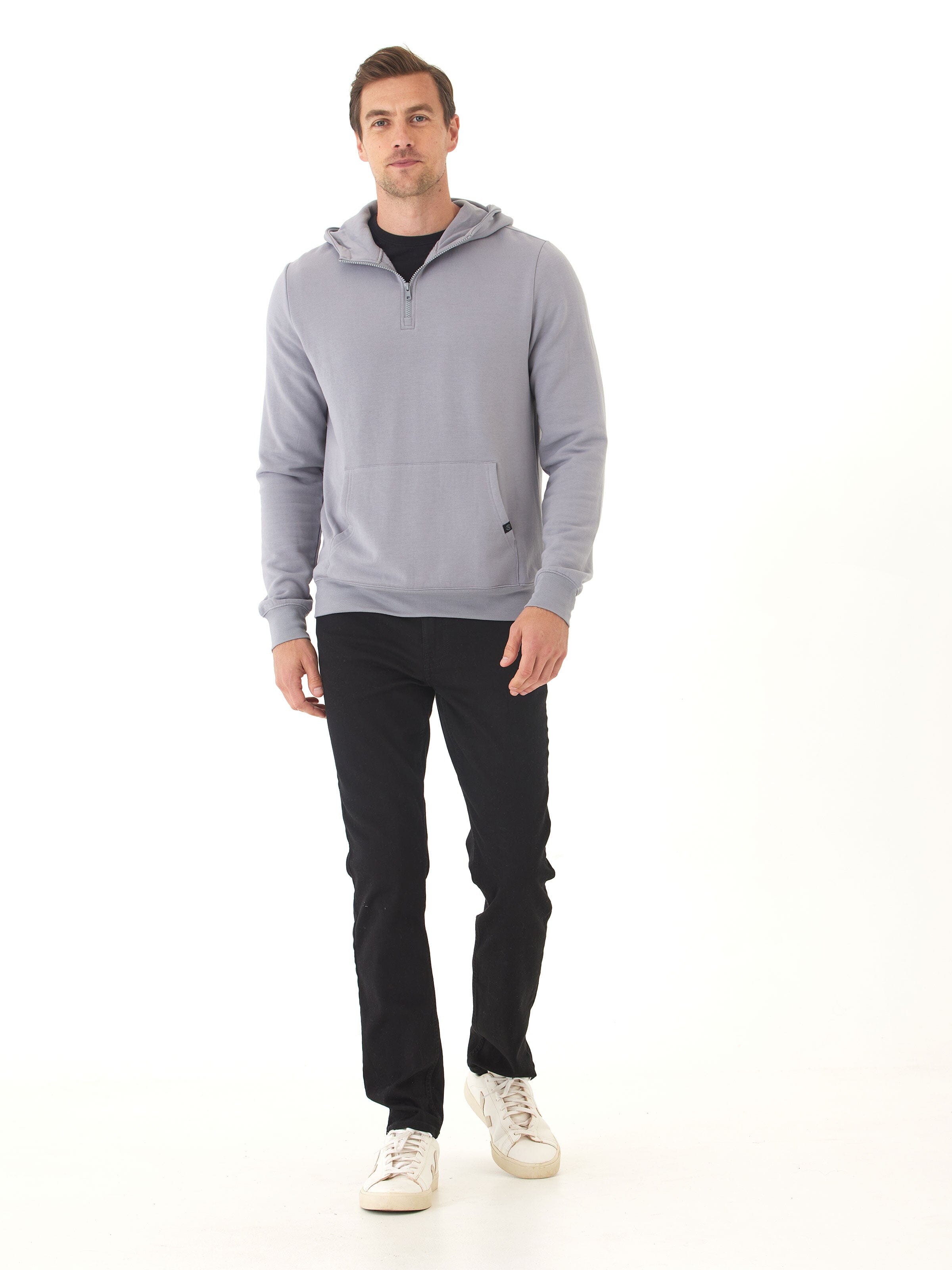 Colton Modal Fleece Half Zip Hoodie in Grey