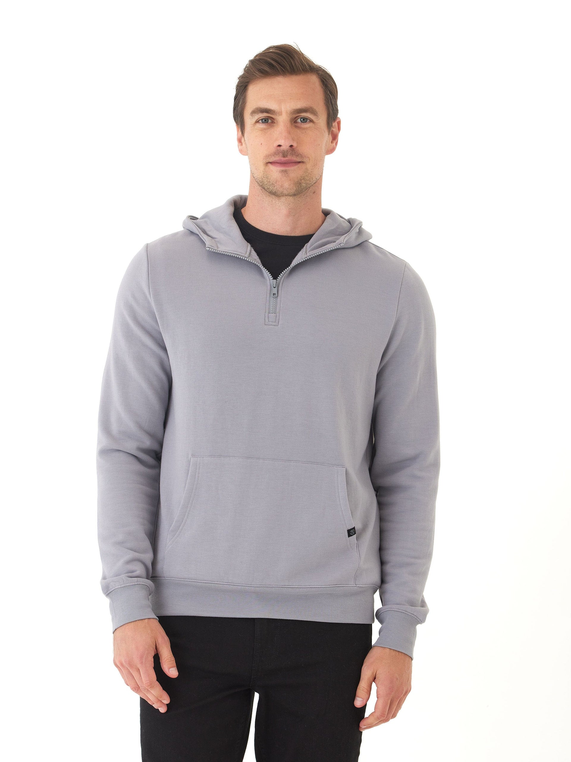 Colton Modal Fleece Half Zip Hoodie in Grey