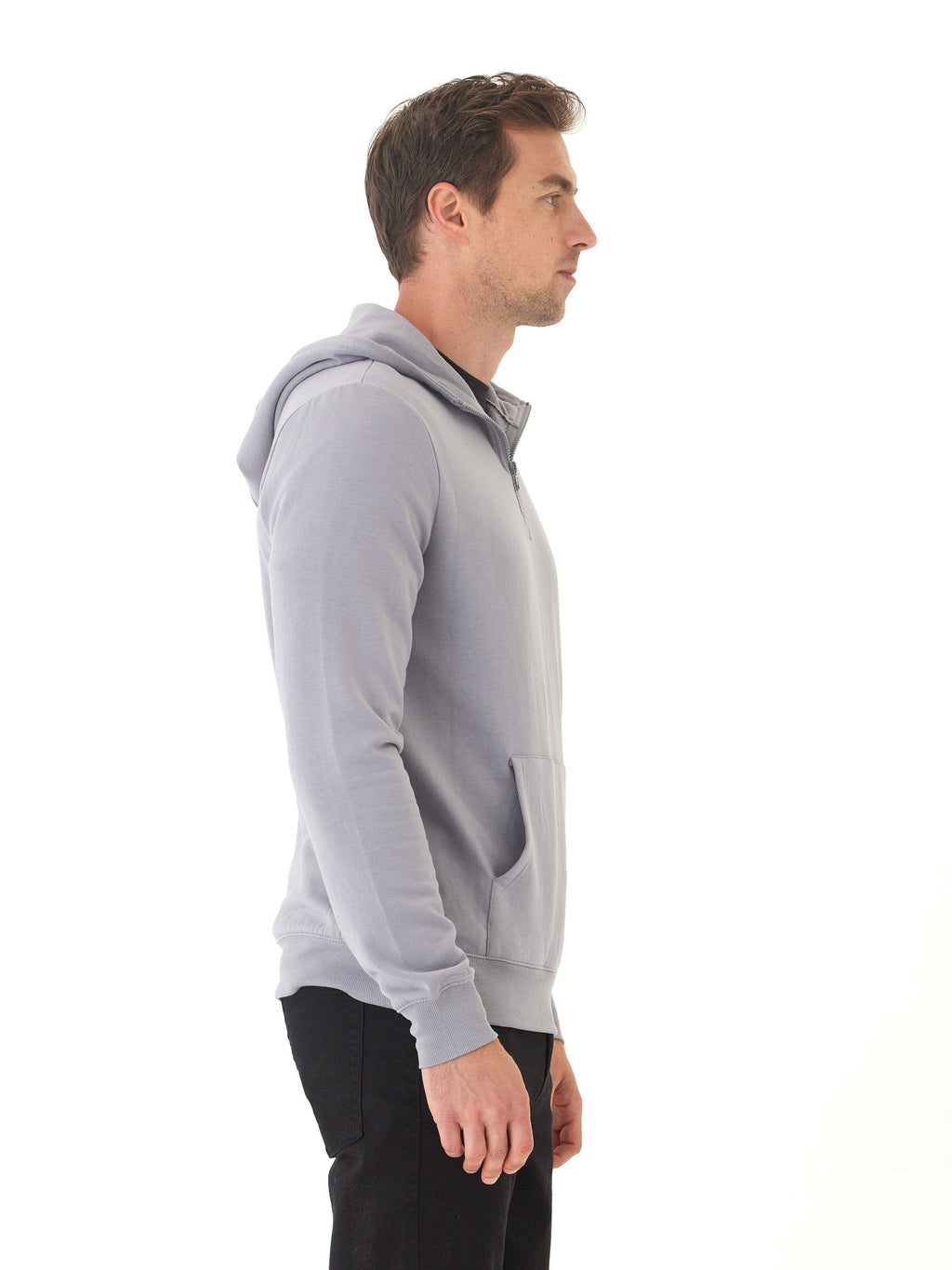 Colton Modal Fleece Half Zip Hoodie in Grey