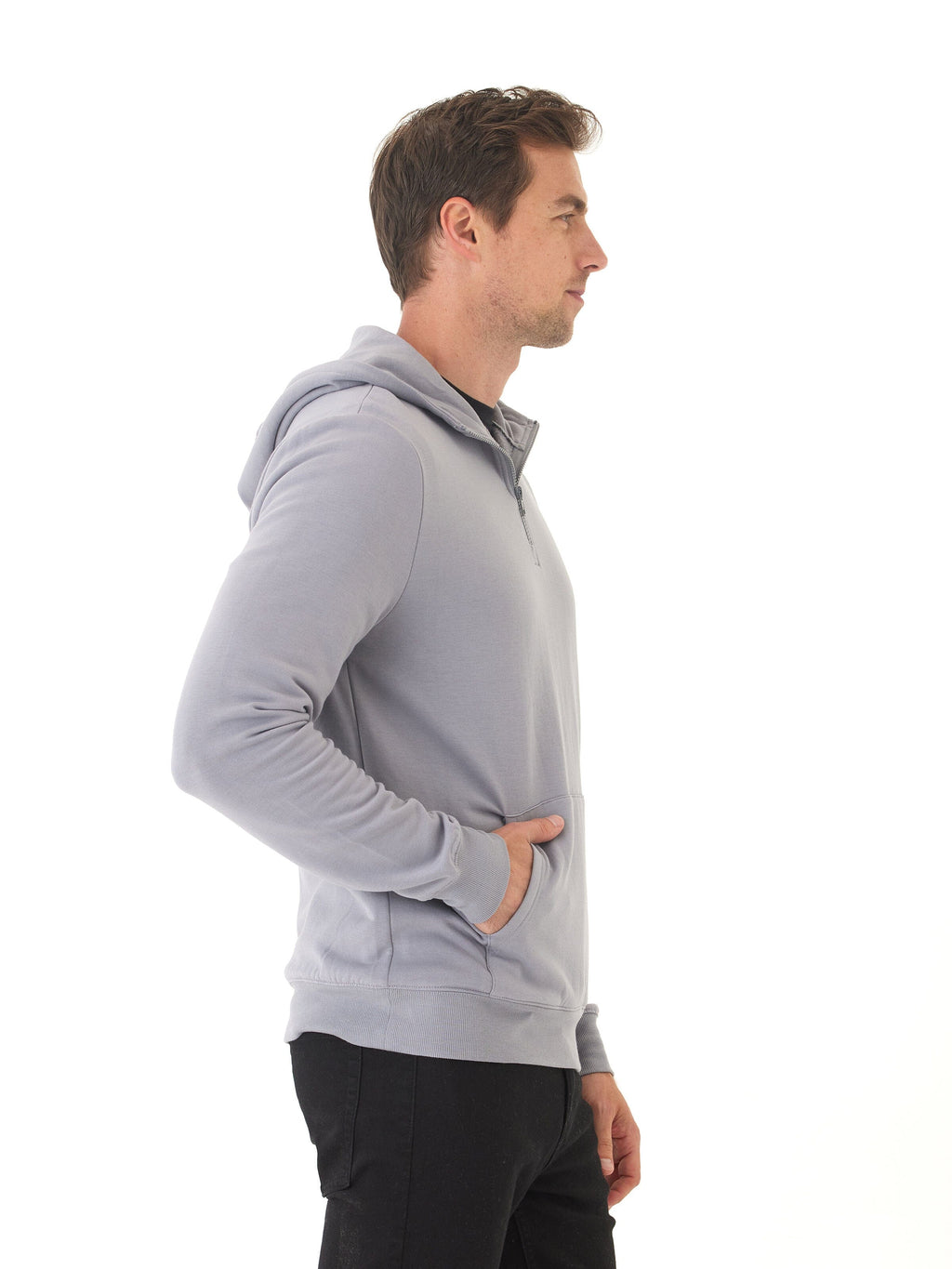 Colton Modal Fleece Half Zip Hoodie in Grey