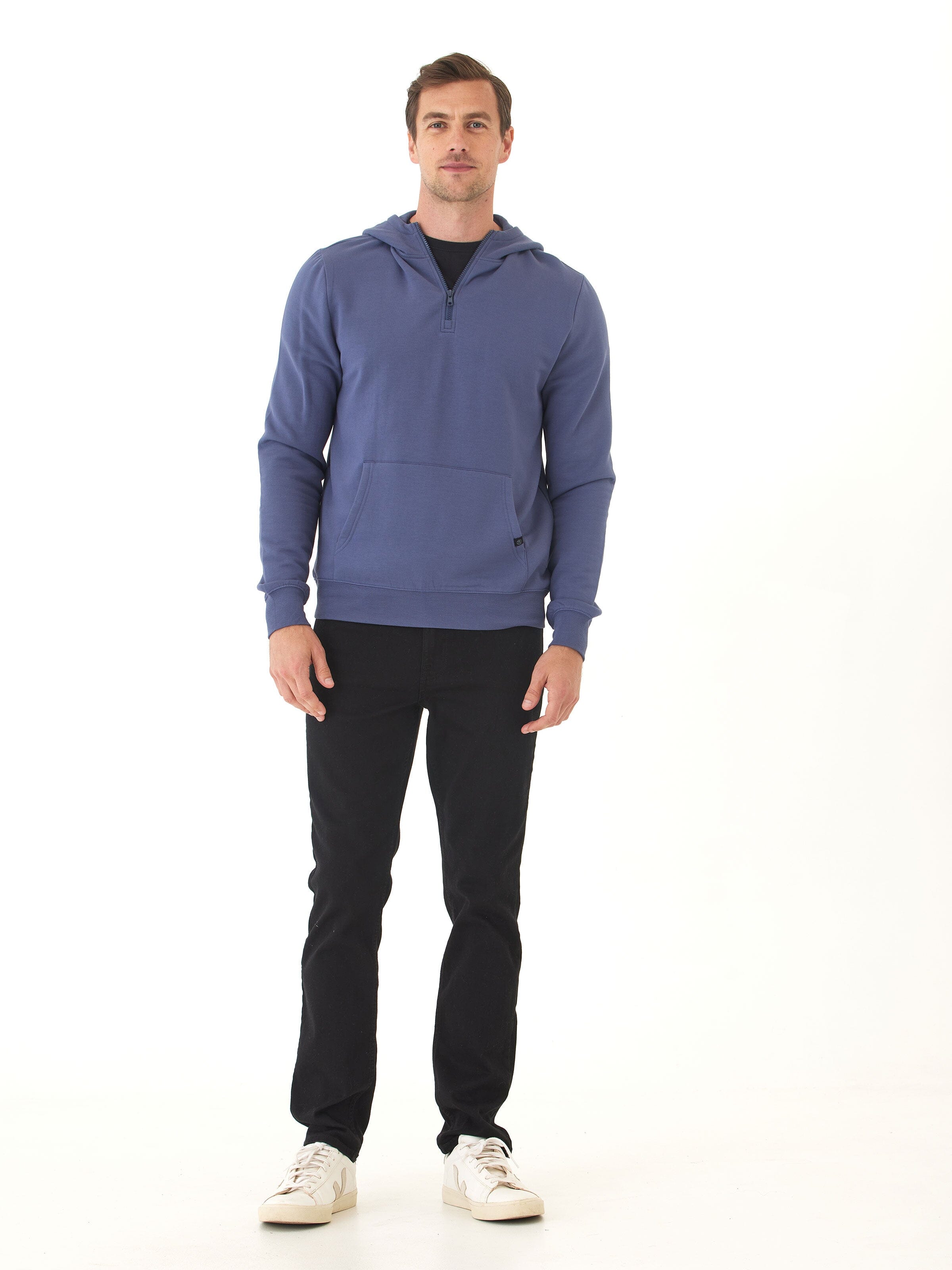 Colton Modal Fleece Half Zip Hoodie in Blue - close-up detail