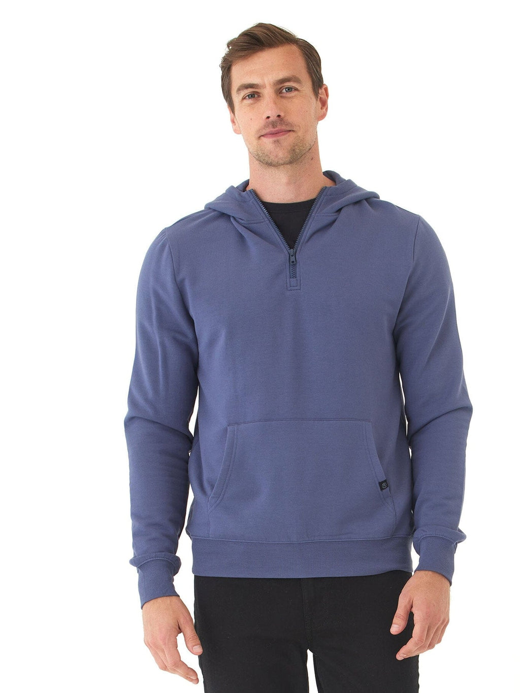 Colton Modal Fleece Half Zip Hoodie in Blue