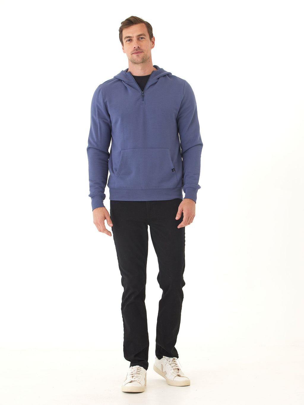 Colton Modal Fleece Half Zip Hoodie in Blue