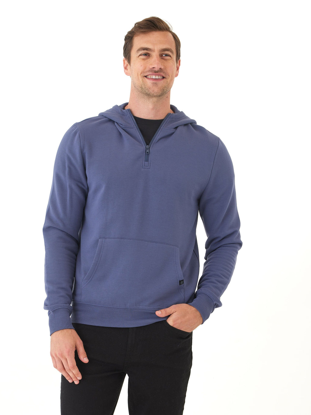 Colton Modal Fleece Half Zip Hoodie in Blue