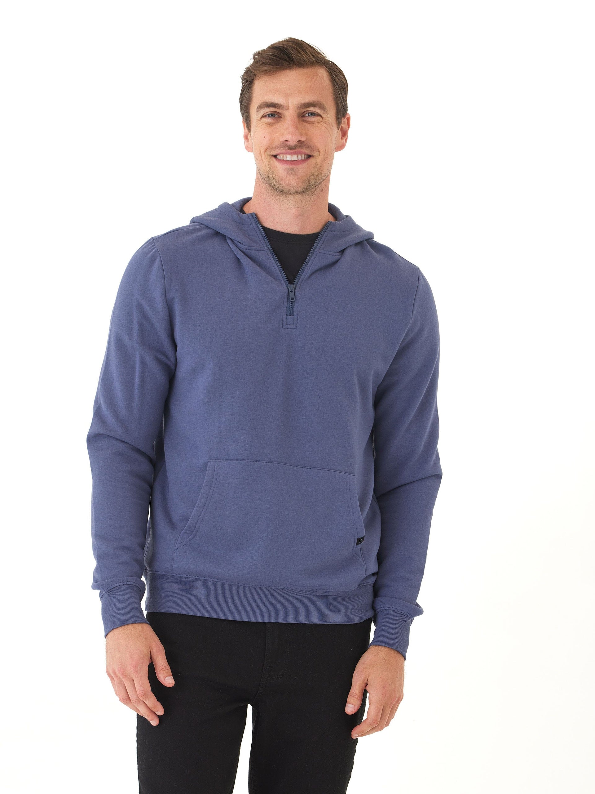 Colton Modal Fleece Half Zip Hoodie in Blue