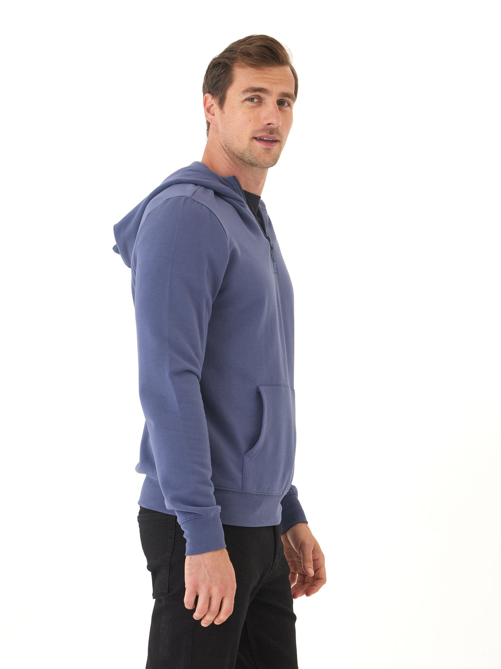 Colton Modal Fleece Half Zip Hoodie in Blue