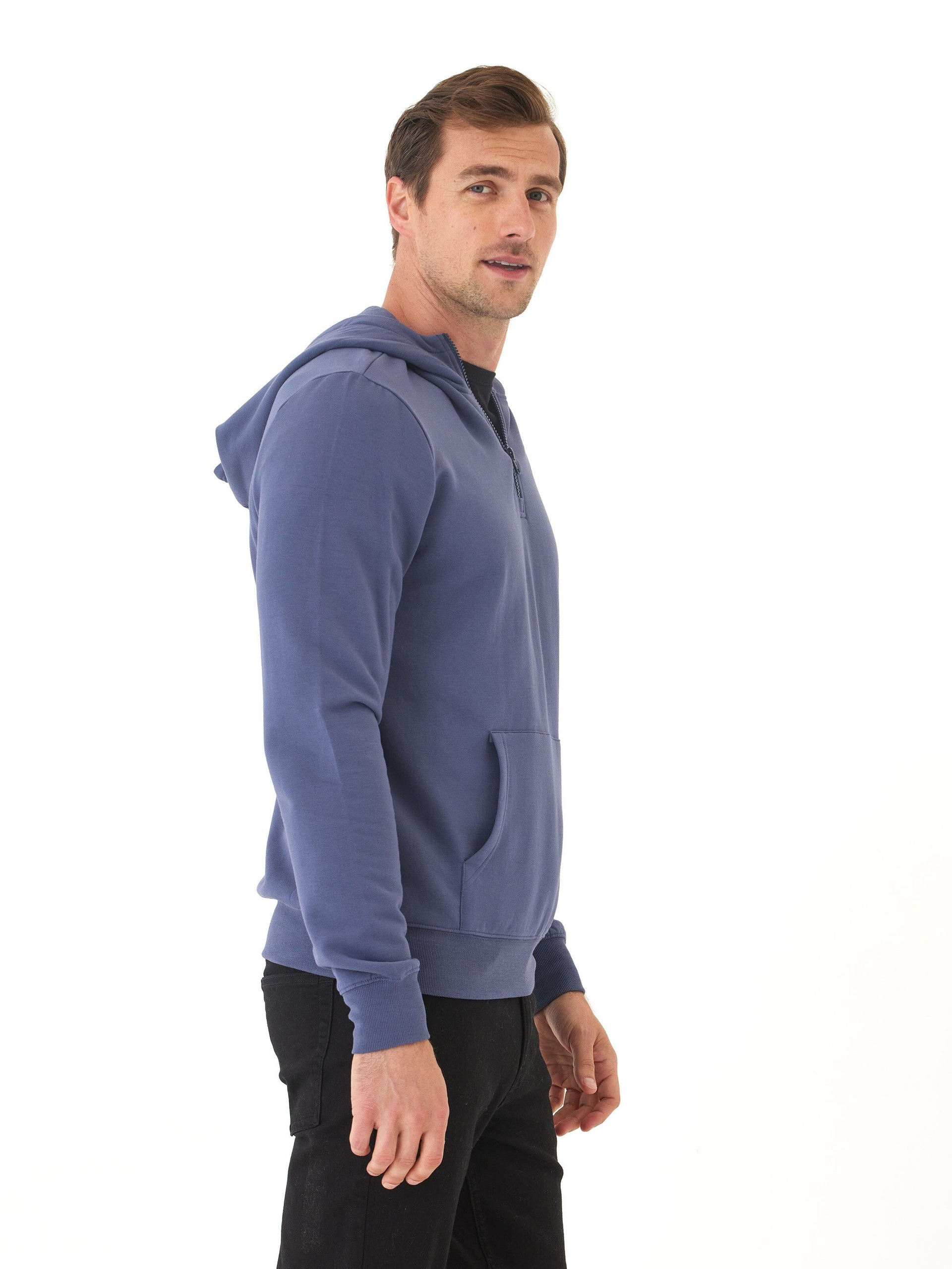 Colton Modal Fleece Half Zip Hoodie in Blue