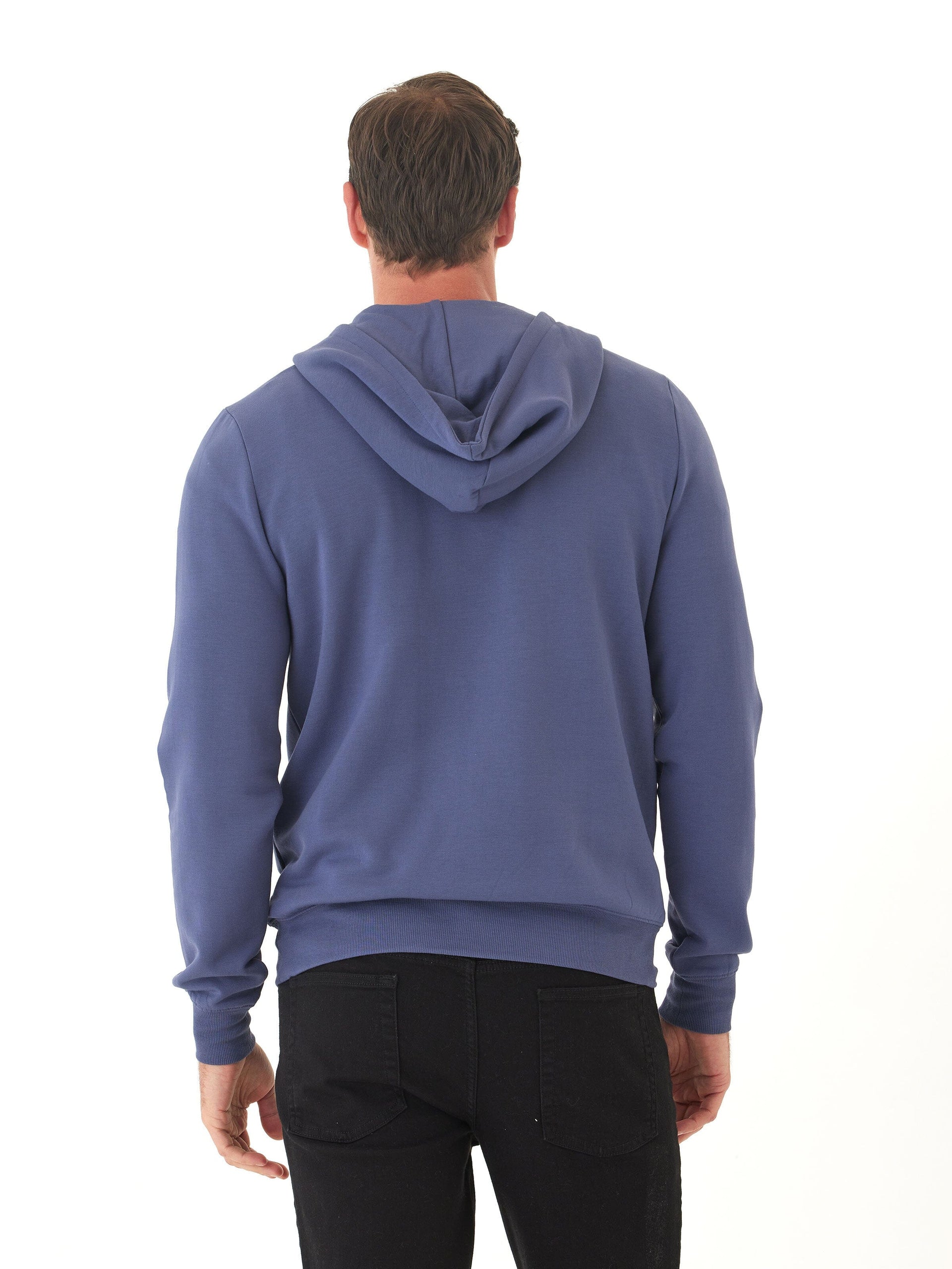 Colton Modal Fleece Half Zip Hoodie in Blue