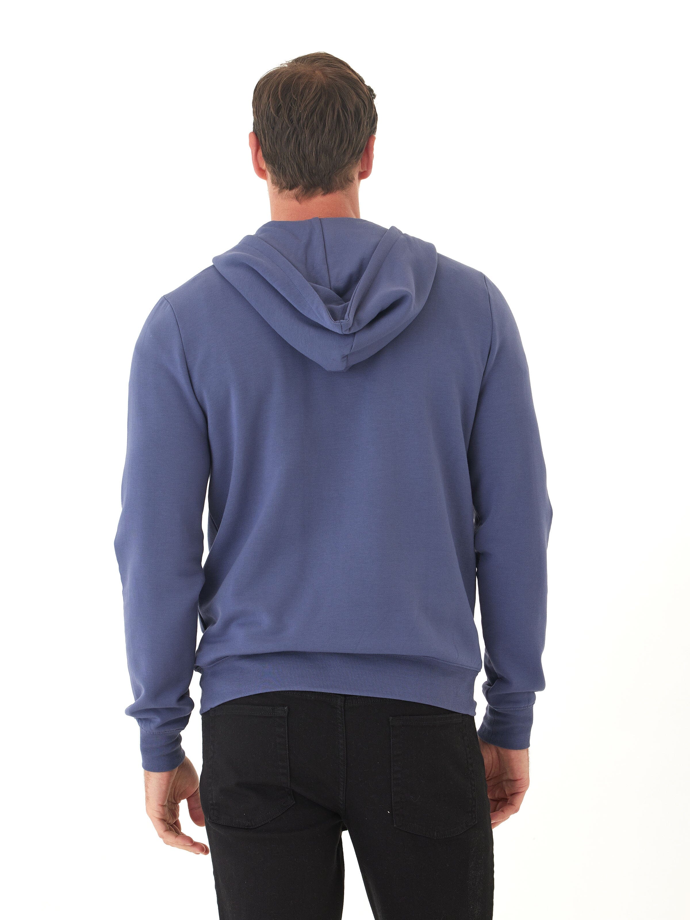 Colton Modal Fleece Half Zip Hoodie in Blue - lifestyle shot