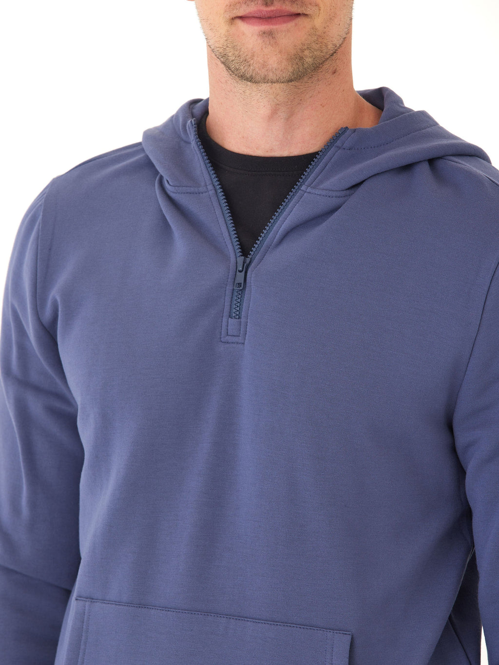 Colton Modal Fleece Half Zip Hoodie in Blue