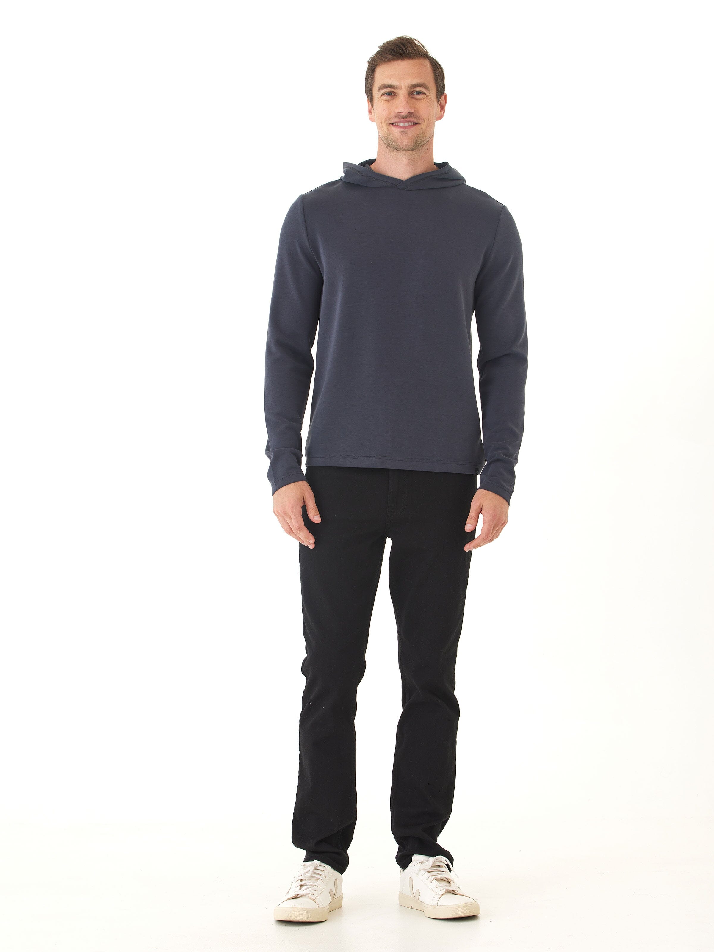 Dex Sueded Modal Pullover Hoodie for Men - Charcoal & Navy