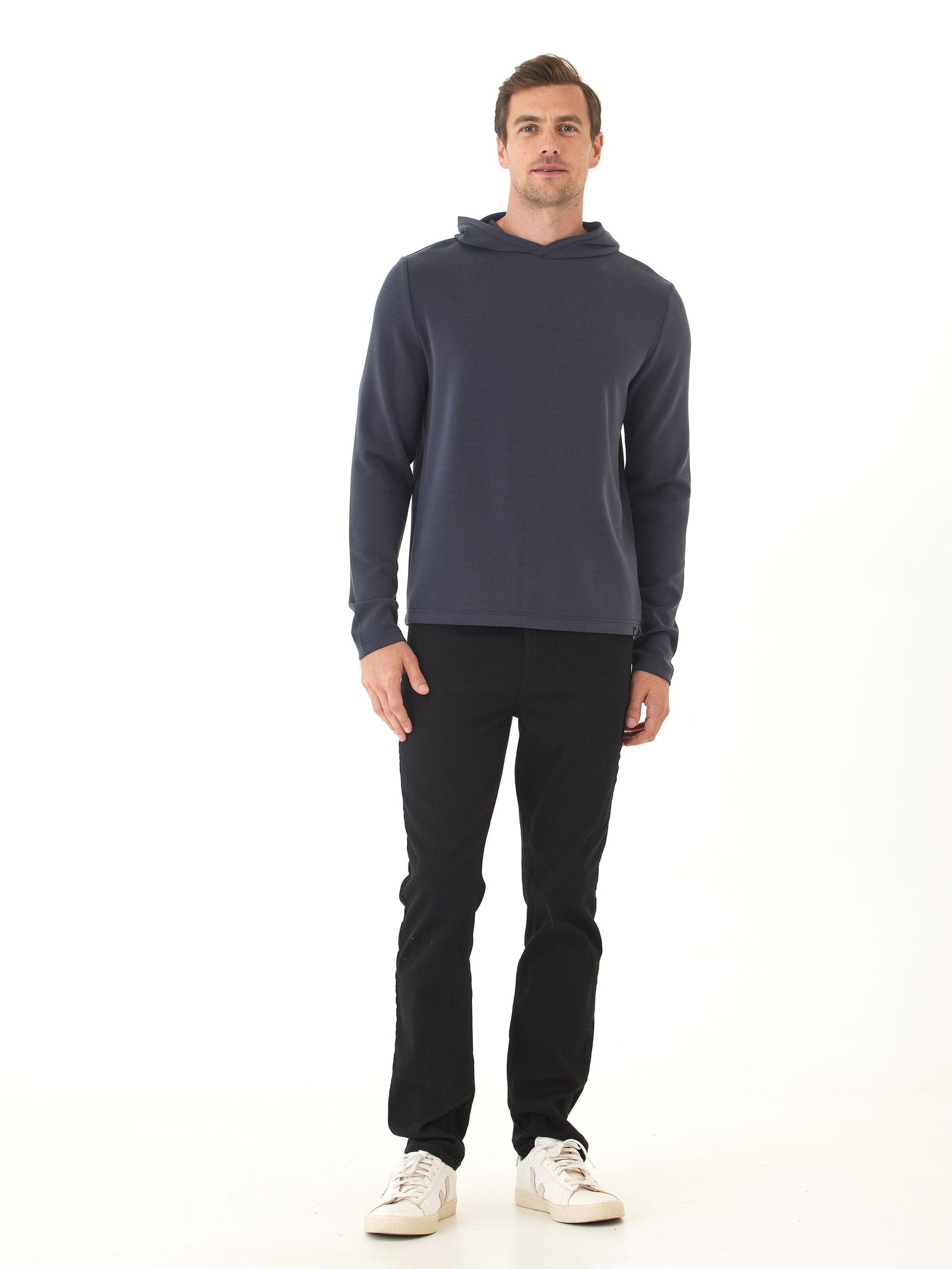 Dex Sueded Modal Pullover Hoodie for Men - Charcoal & Navy