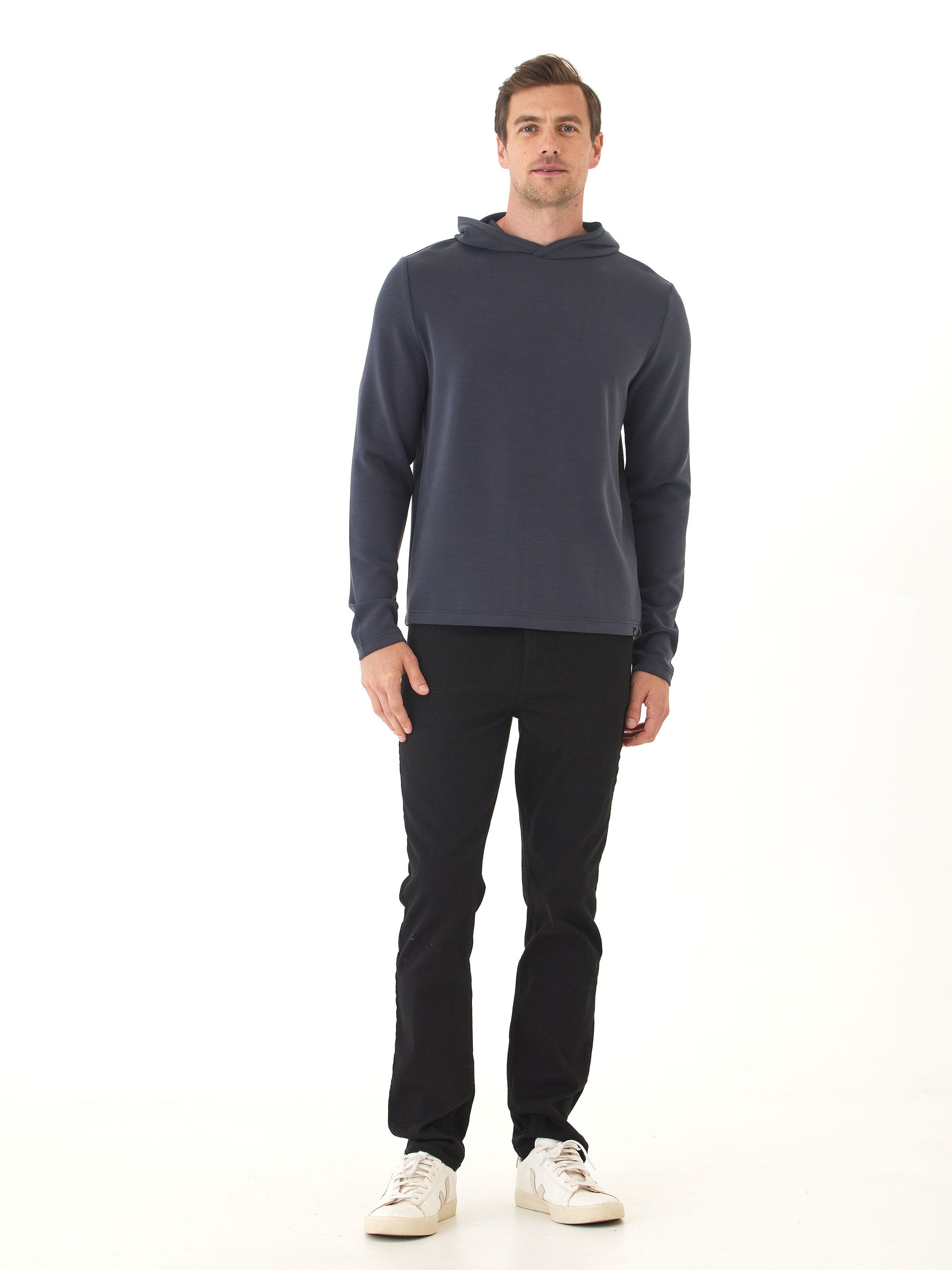 Dex Sueded Modal Pullover Hoodie for Men - Charcoal & Navy