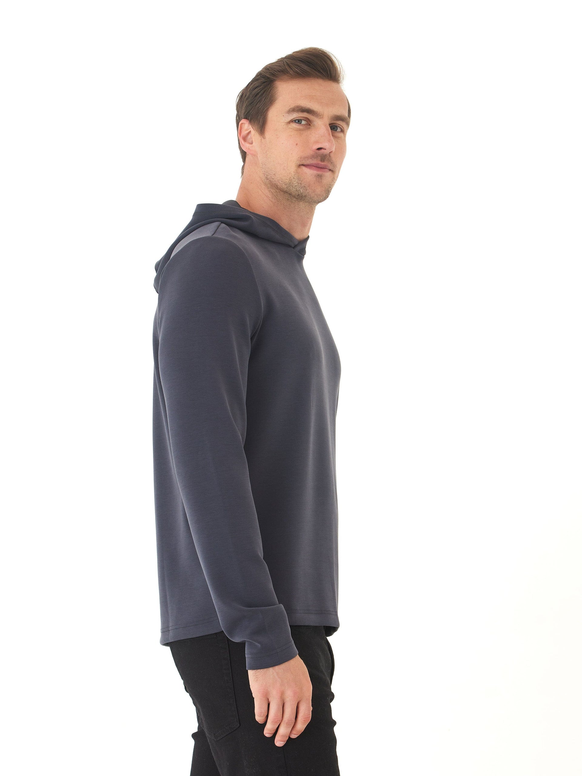Dex Sueded Modal Pullover Hoodie for Men - Charcoal & Navy