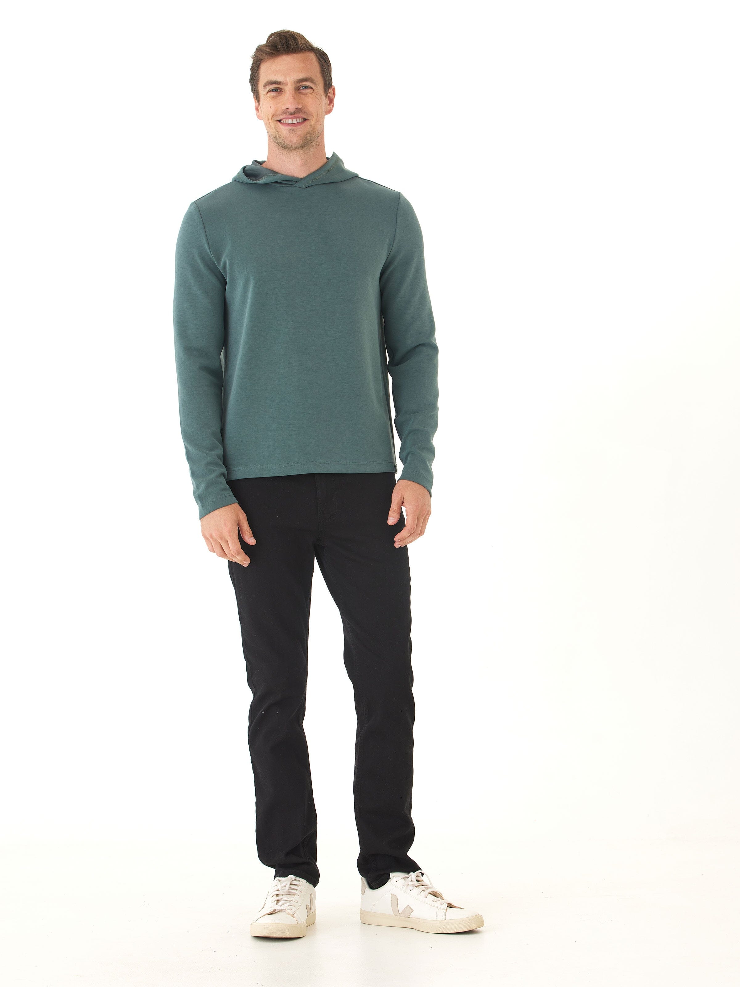Dex Sueded Modal Pullover Hoodie for Men - Teal & Green