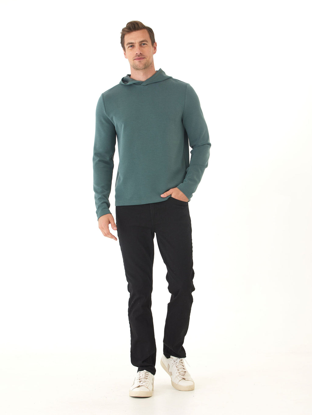Dex Sueded Modal Pullover Hoodie for Men - Teal & Green
