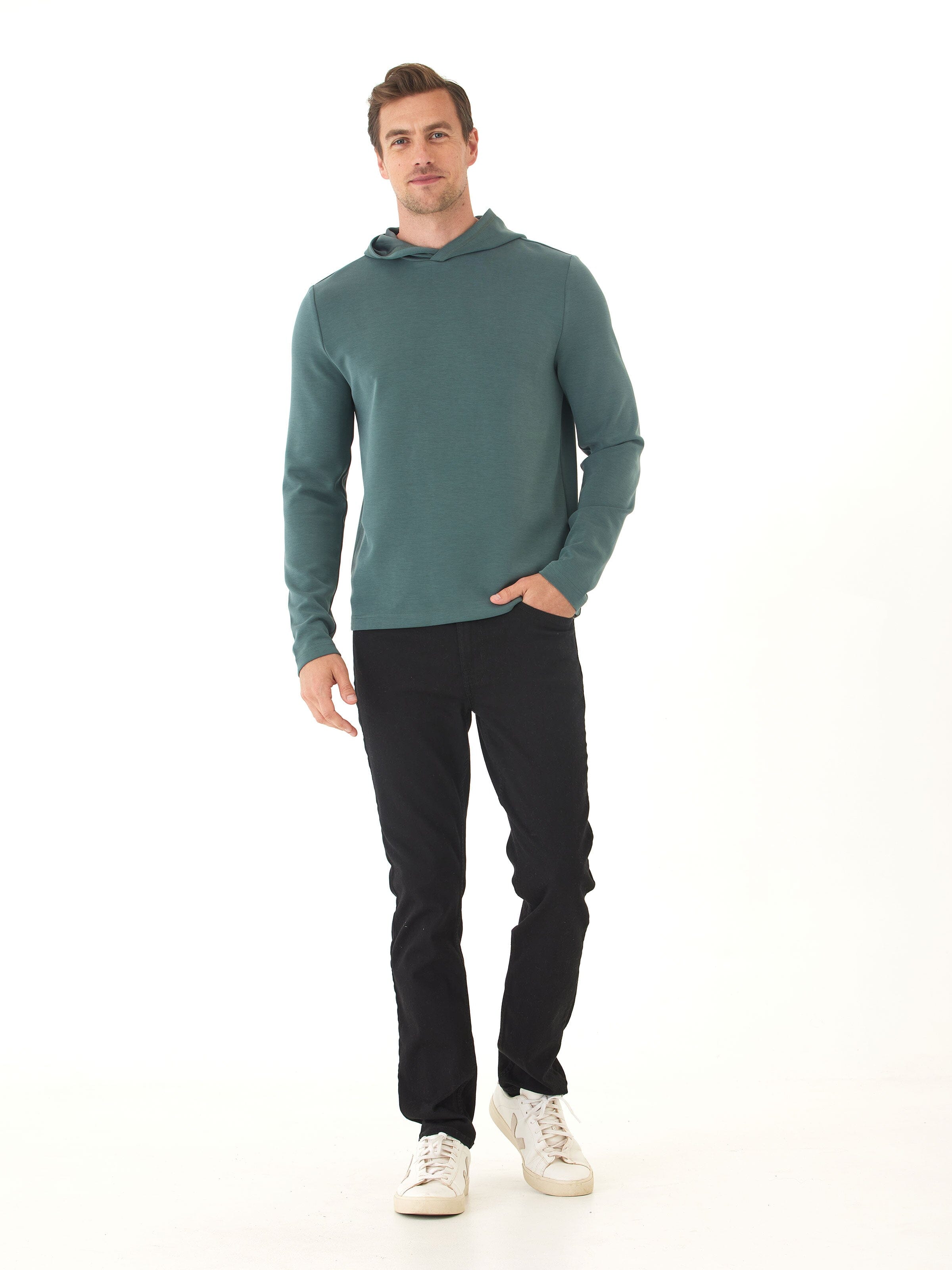 Dex Sueded Modal Pullover Hoodie for Men - Teal & Green