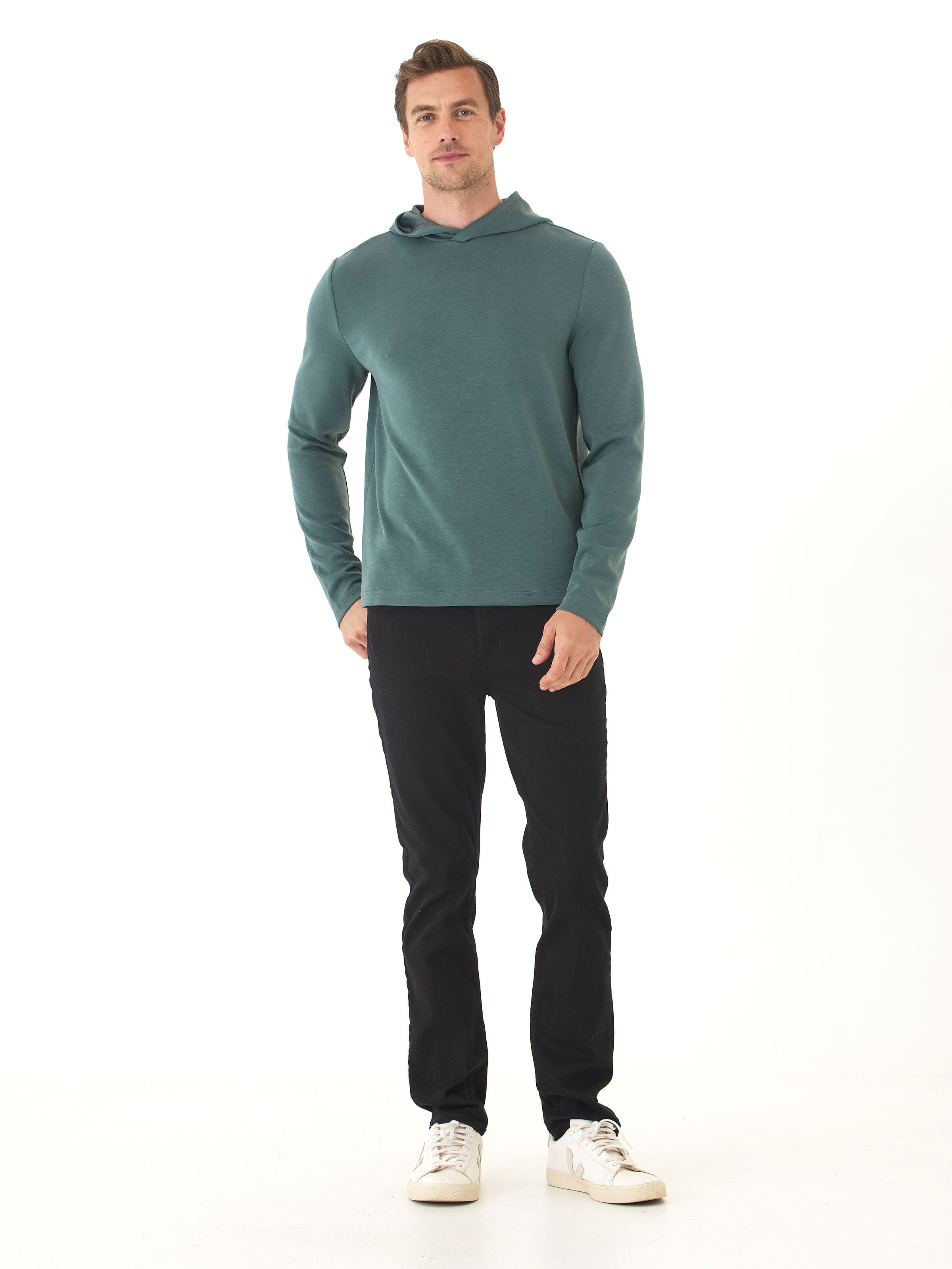 Dex Sueded Modal Pullover Hoodie for Men - Teal & Green