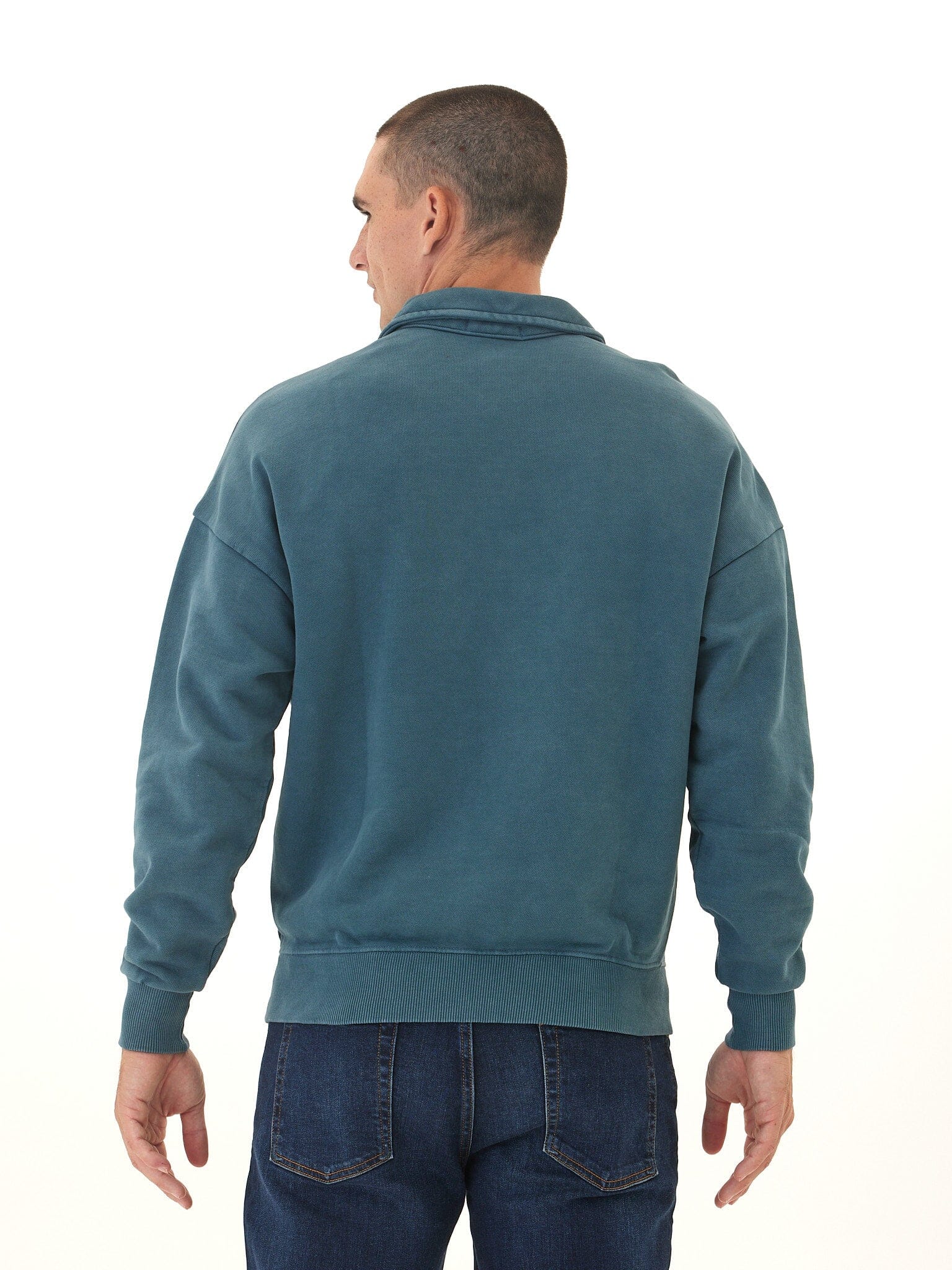 Gabe Mineral Wash Heavy Terry Quarter Zip Pullover in Teal
