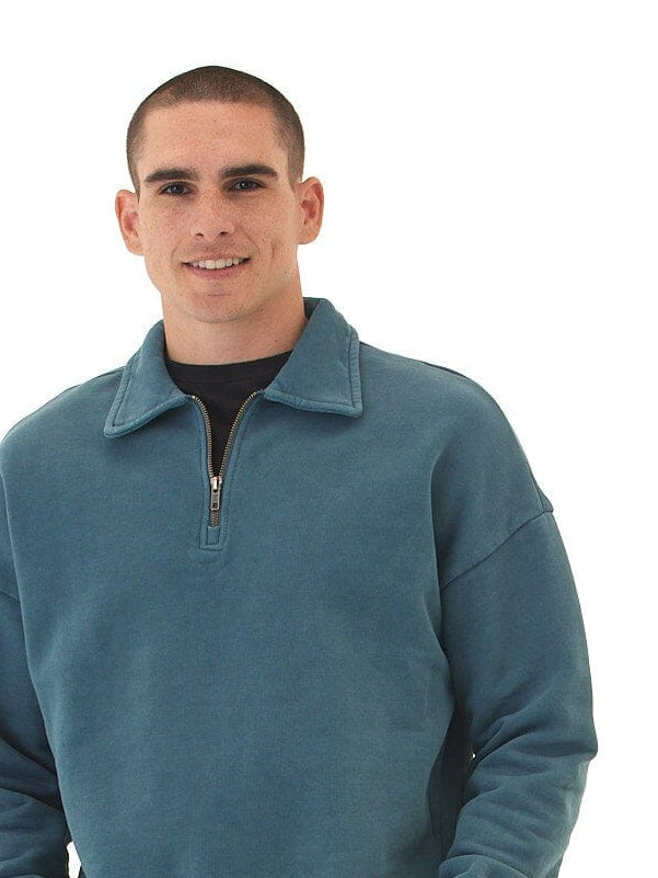 Gabe Mineral Wash Heavy Terry Quarter Zip Pullover in Teal