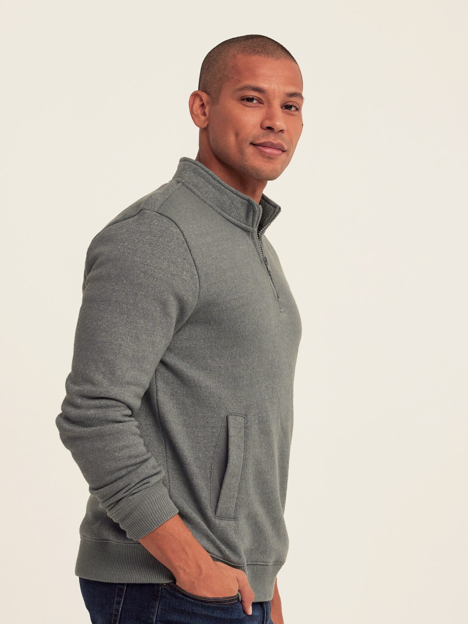 Greg Eco Fleece Quarter Zip Pullover in Grey