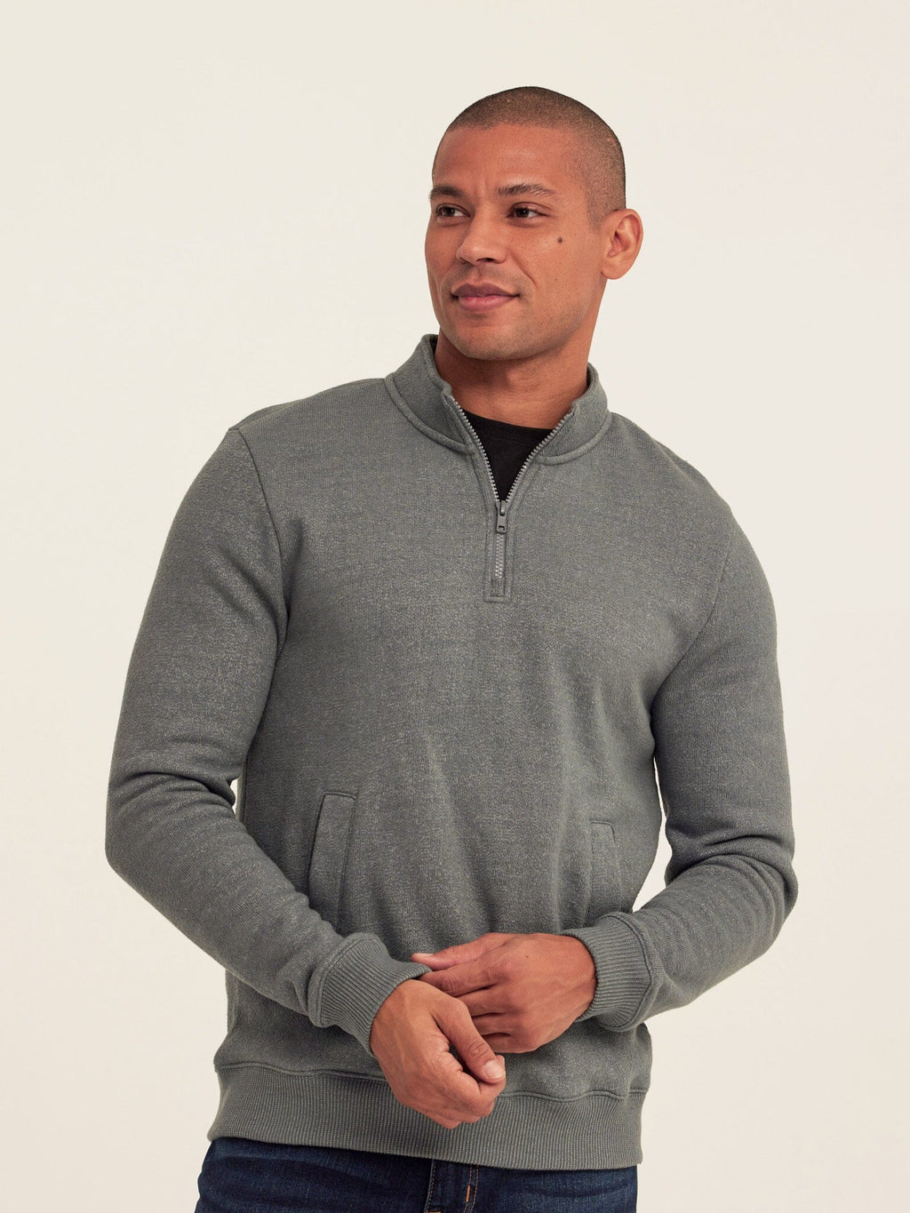Greg Eco Fleece Quarter Zip Pullover in Grey