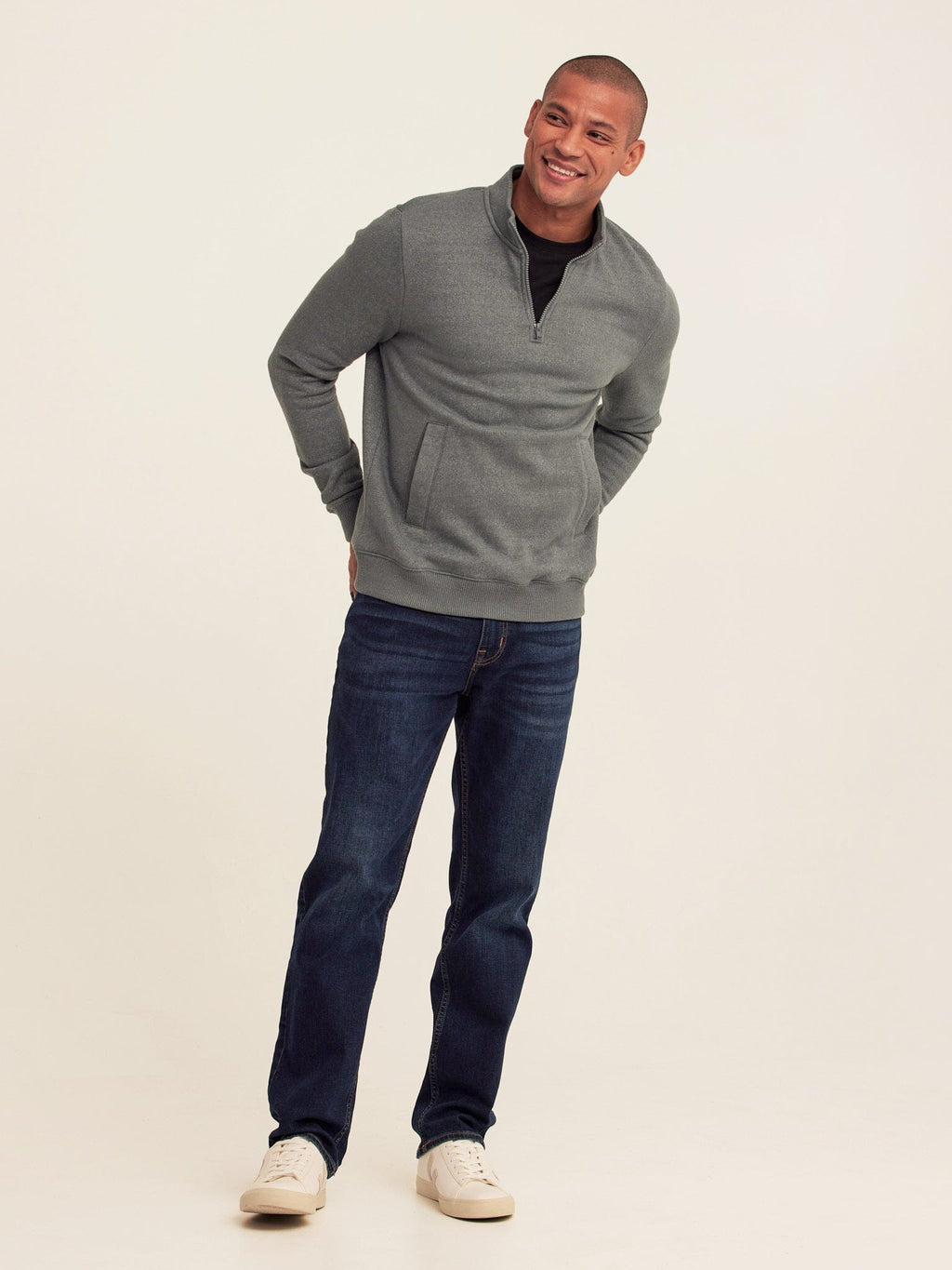 Greg Eco Fleece Quarter Zip Pullover in Grey