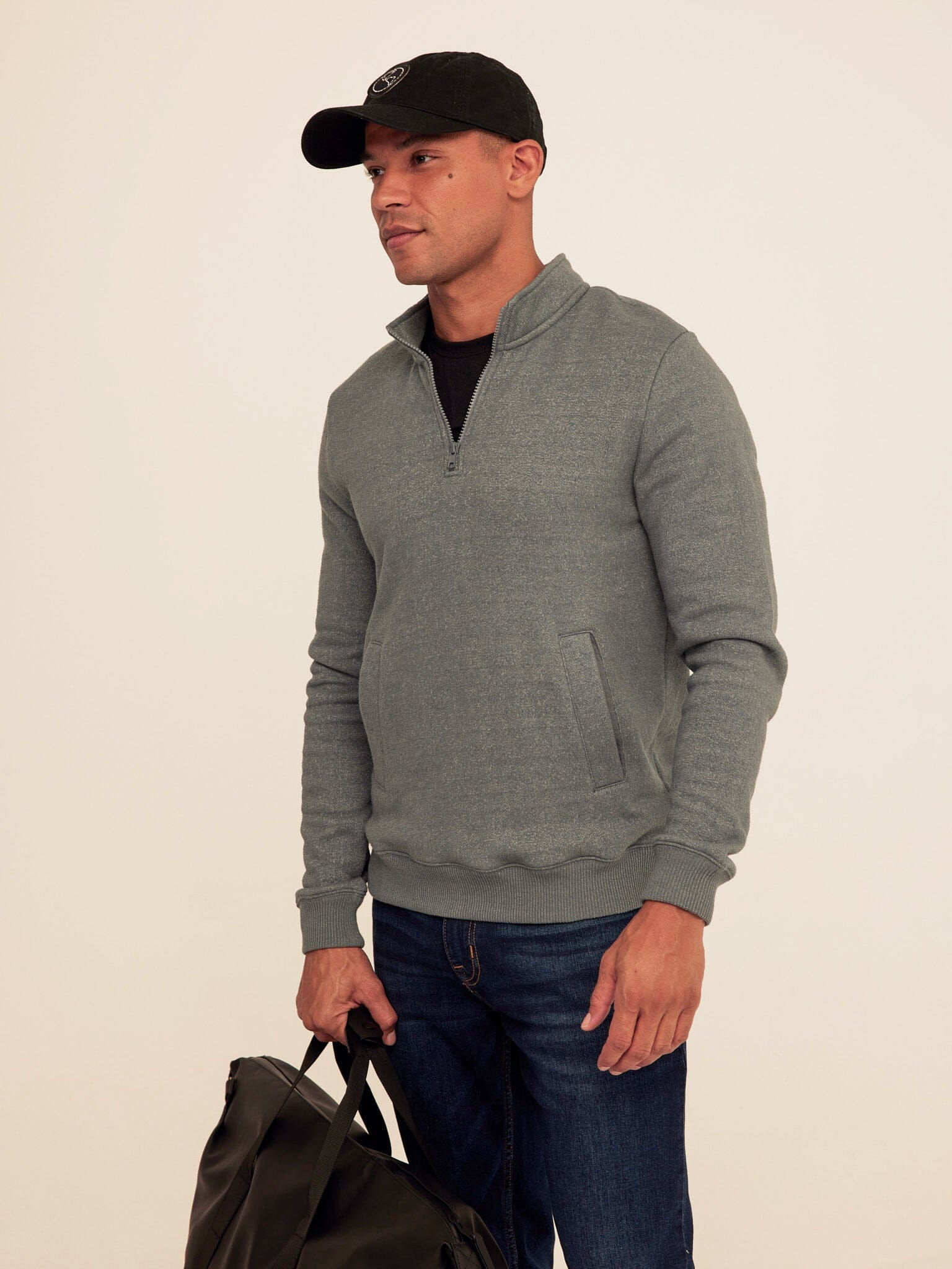 Greg Eco Fleece Quarter Zip Pullover in Grey