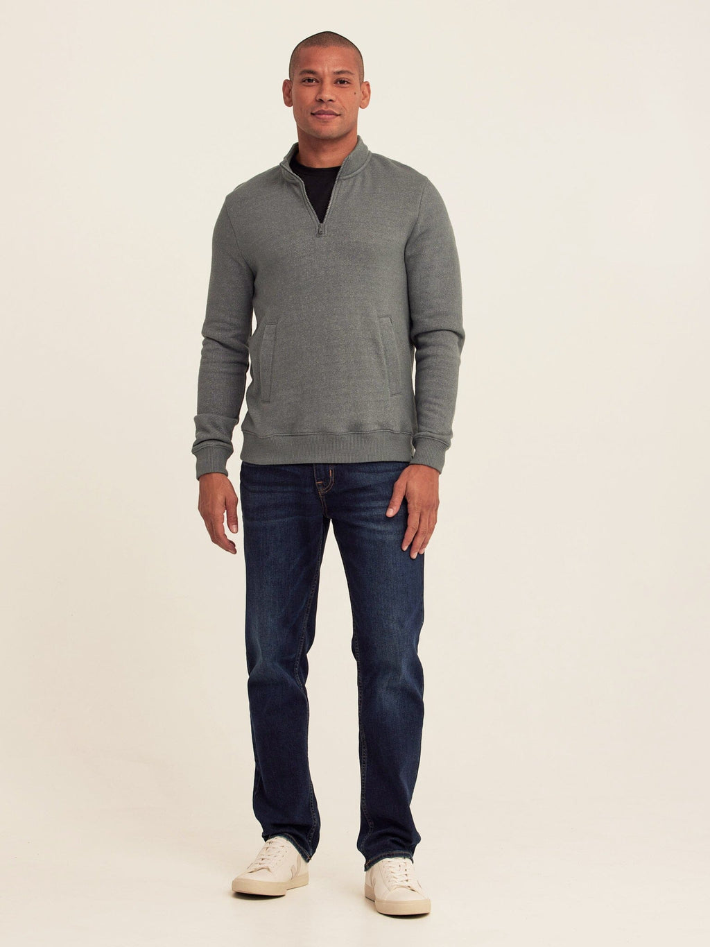 Greg Eco Fleece Quarter Zip Pullover in Grey