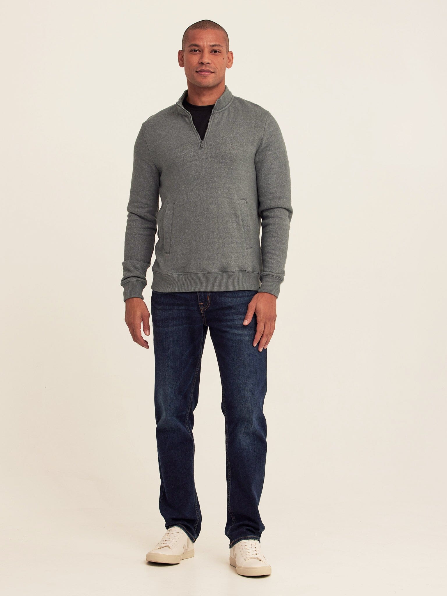 Greg Eco Fleece Quarter Zip Pullover in Grey