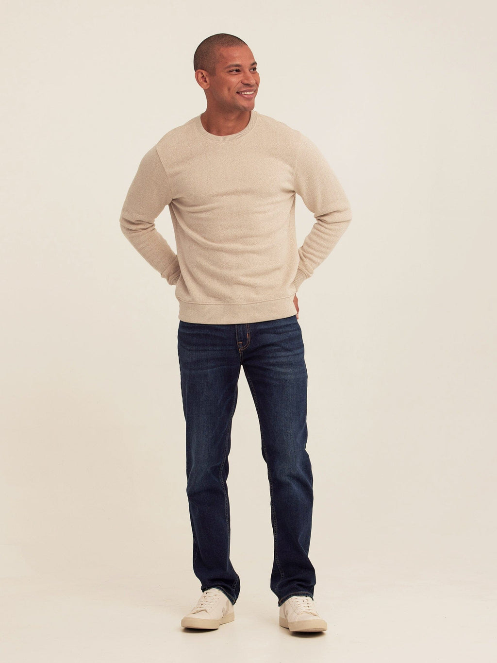 Corey Eco Fleece Crew Sweatshirt in Beige - Minimalist Knit Top